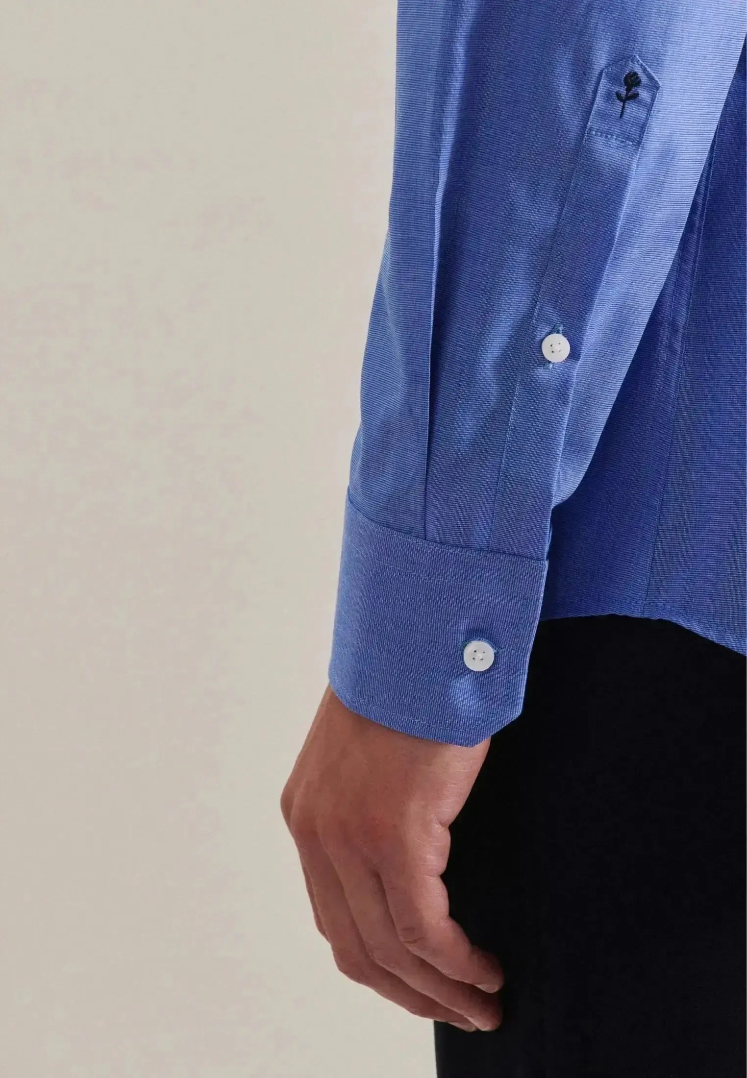 Seidensticker Mens Shaped Fit No Iron Kent Collar Business Shirt Mid Blue | Studio DOS