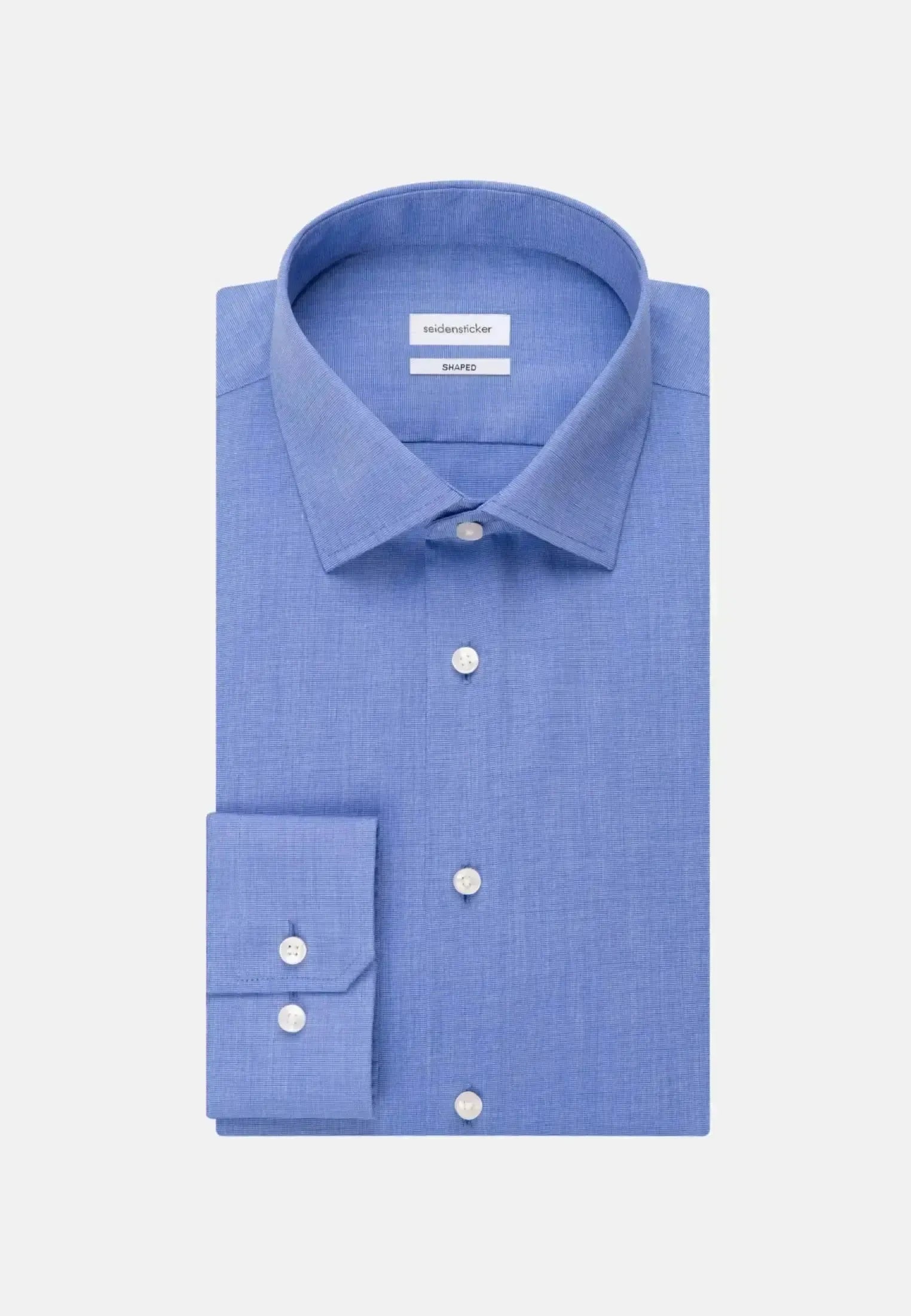 Seidensticker Mens Shaped Fit No Iron Kent Collar Business Shirt Mid Blue | Studio DOS