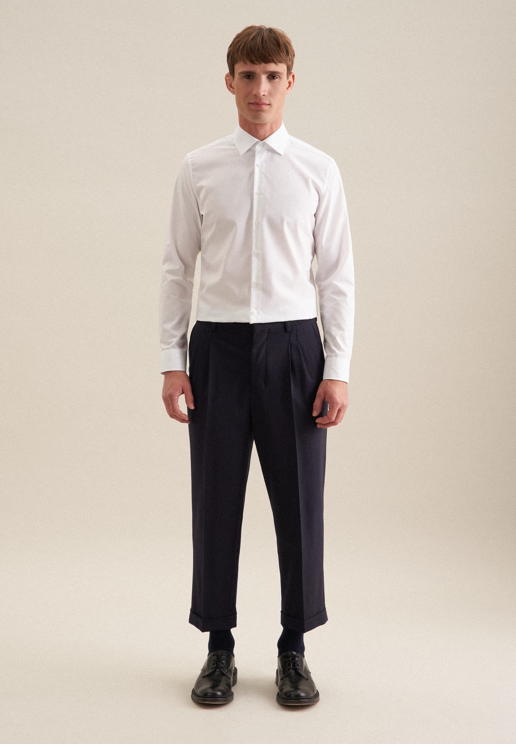 Seidensticker Mens Shaped Fit No Iron Kent Collar Business Shirt White | Studio DOS
