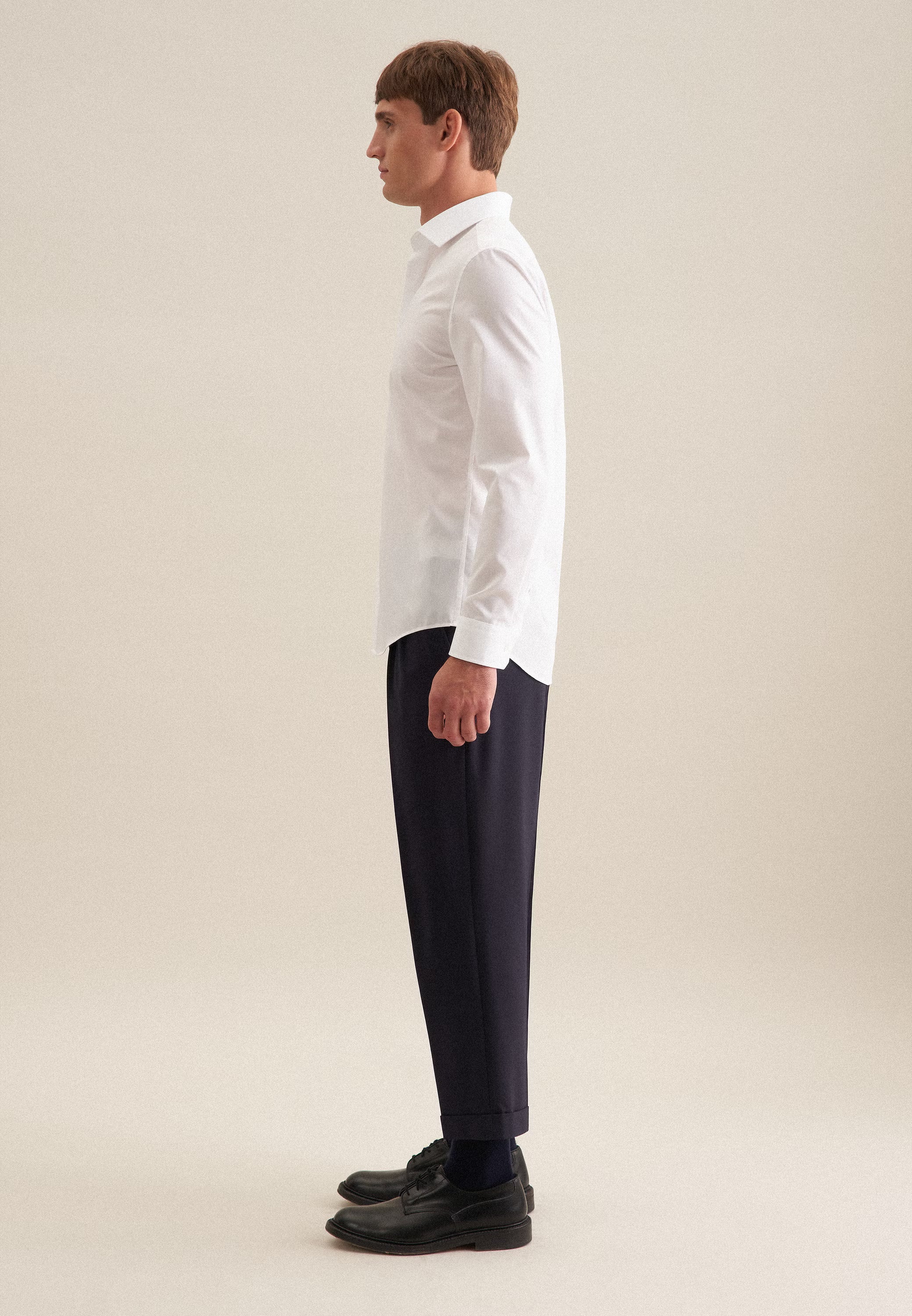Seidensticker Mens Shaped Fit No Iron Kent Collar Business Shirt White | Studio DOS