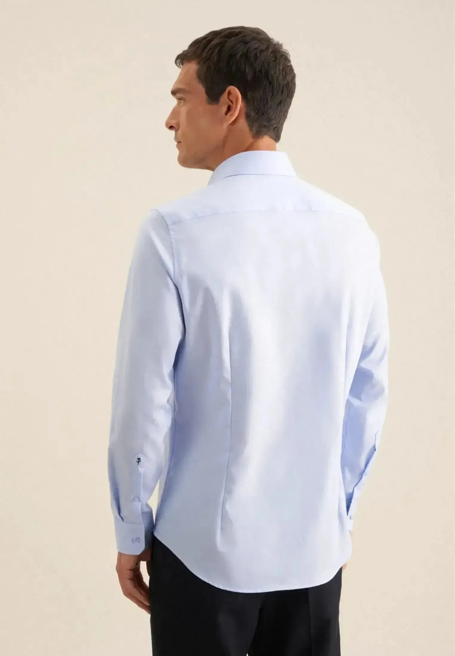 Seidensticker Mens Slim Fit Easy Iron Business Kent Contrast Patch Business Shirt Light Blue | Studio DOS