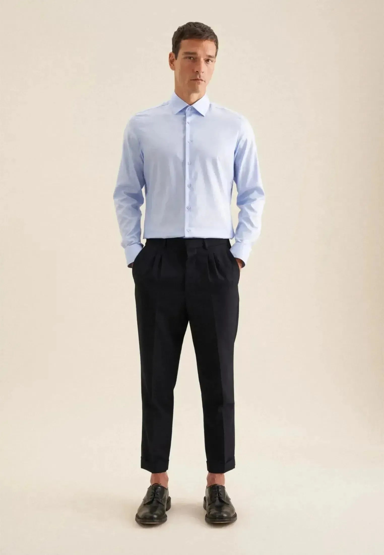 Seidensticker Mens Slim Fit Easy Iron Business Kent Contrast Patch Business Shirt Light Blue | Studio DOS