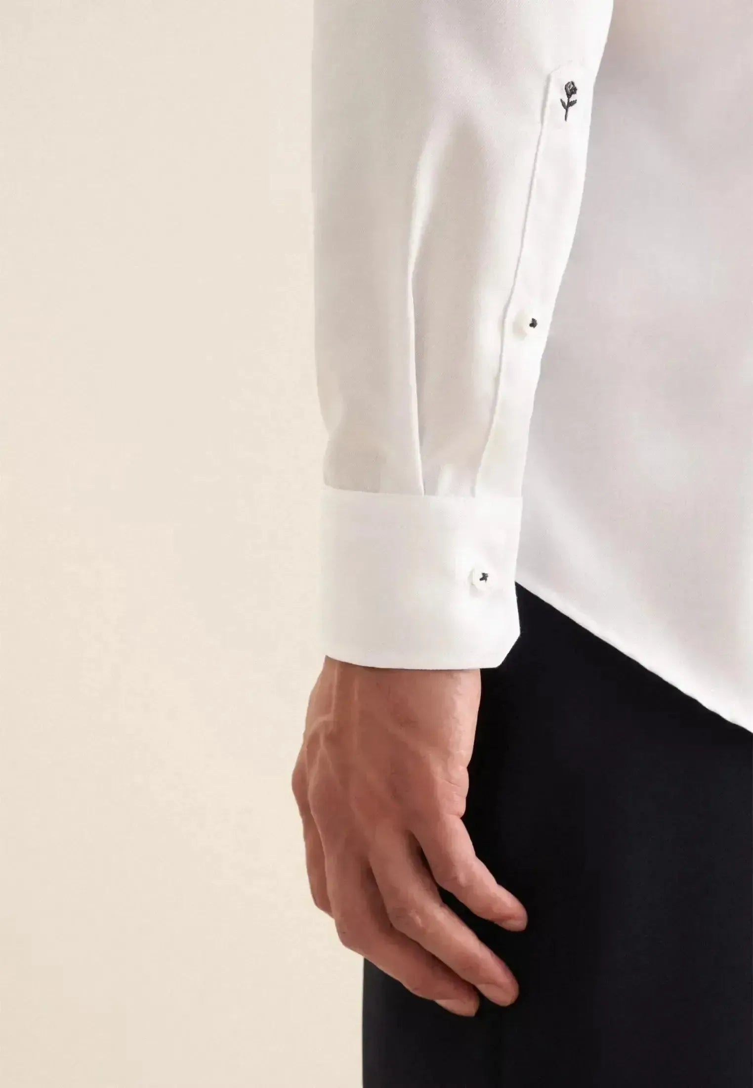 Seidensticker Mens Slim Fit Easy Iron Business Kent Contrast Patch Business Shirt White | Studio DOS