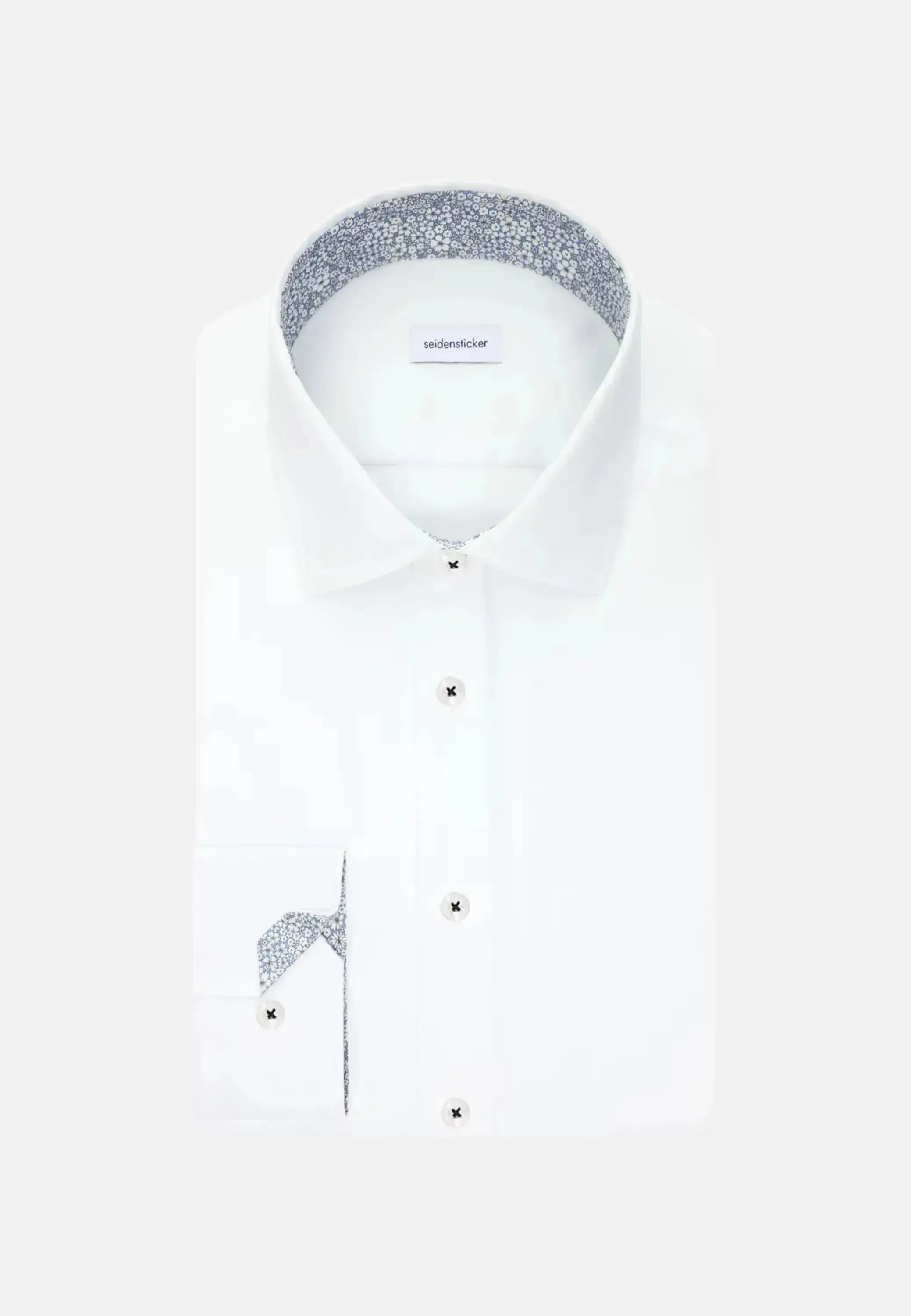 Seidensticker Mens Slim Fit Easy Iron Business Kent Contrast Patch Business Shirt White | Studio DOS