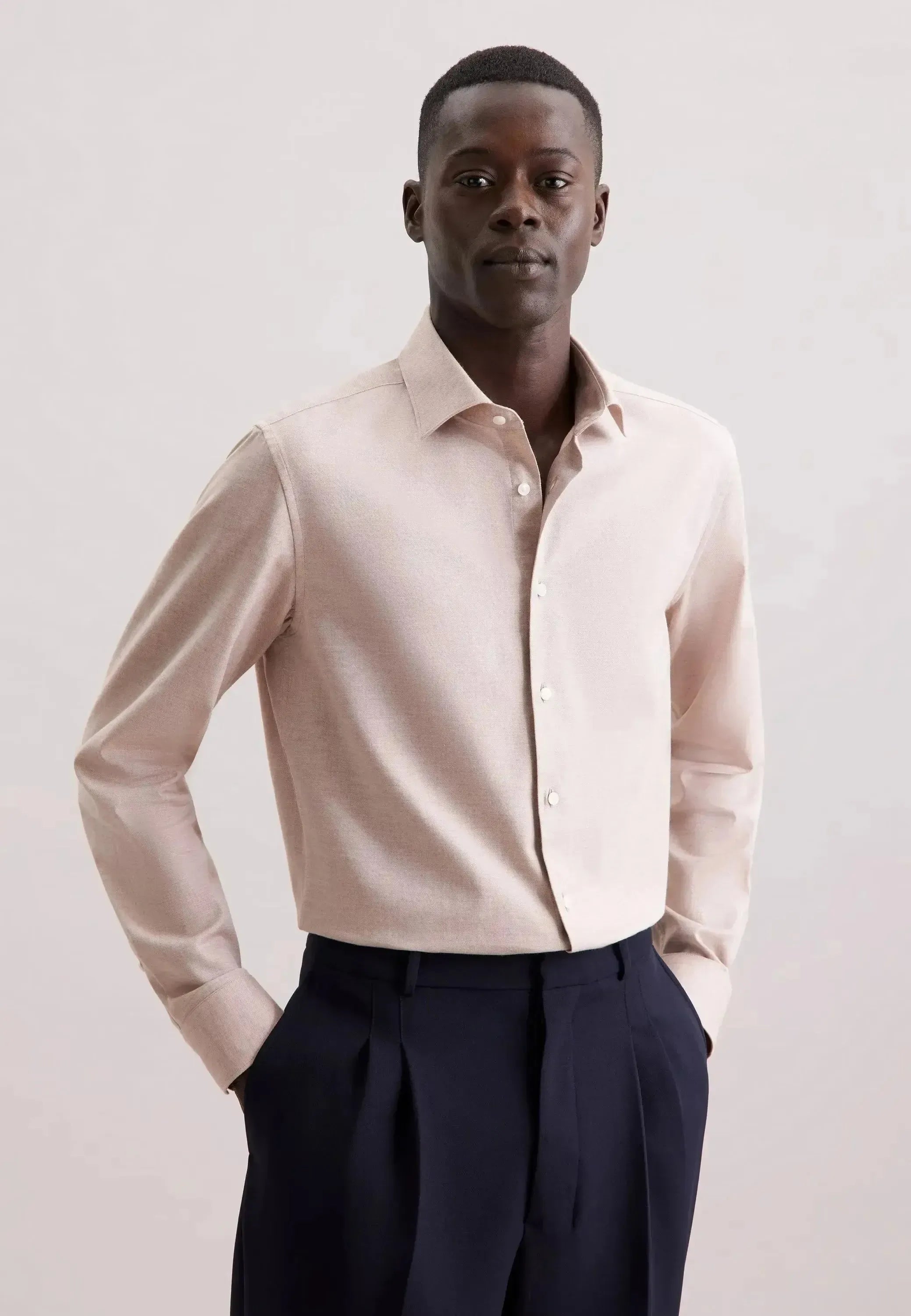 Seidensticker Mens Slim Fit New Kent Flannel Shirt Beige | Studio DOS