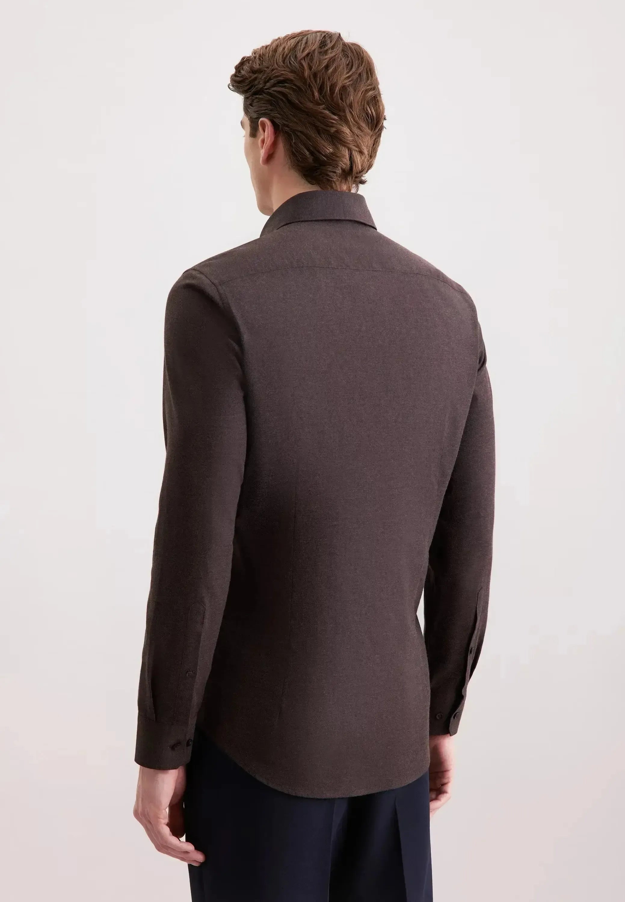 Seidensticker Mens Slim Fit New Kent Flannel Shirt Brown | Studio DOS