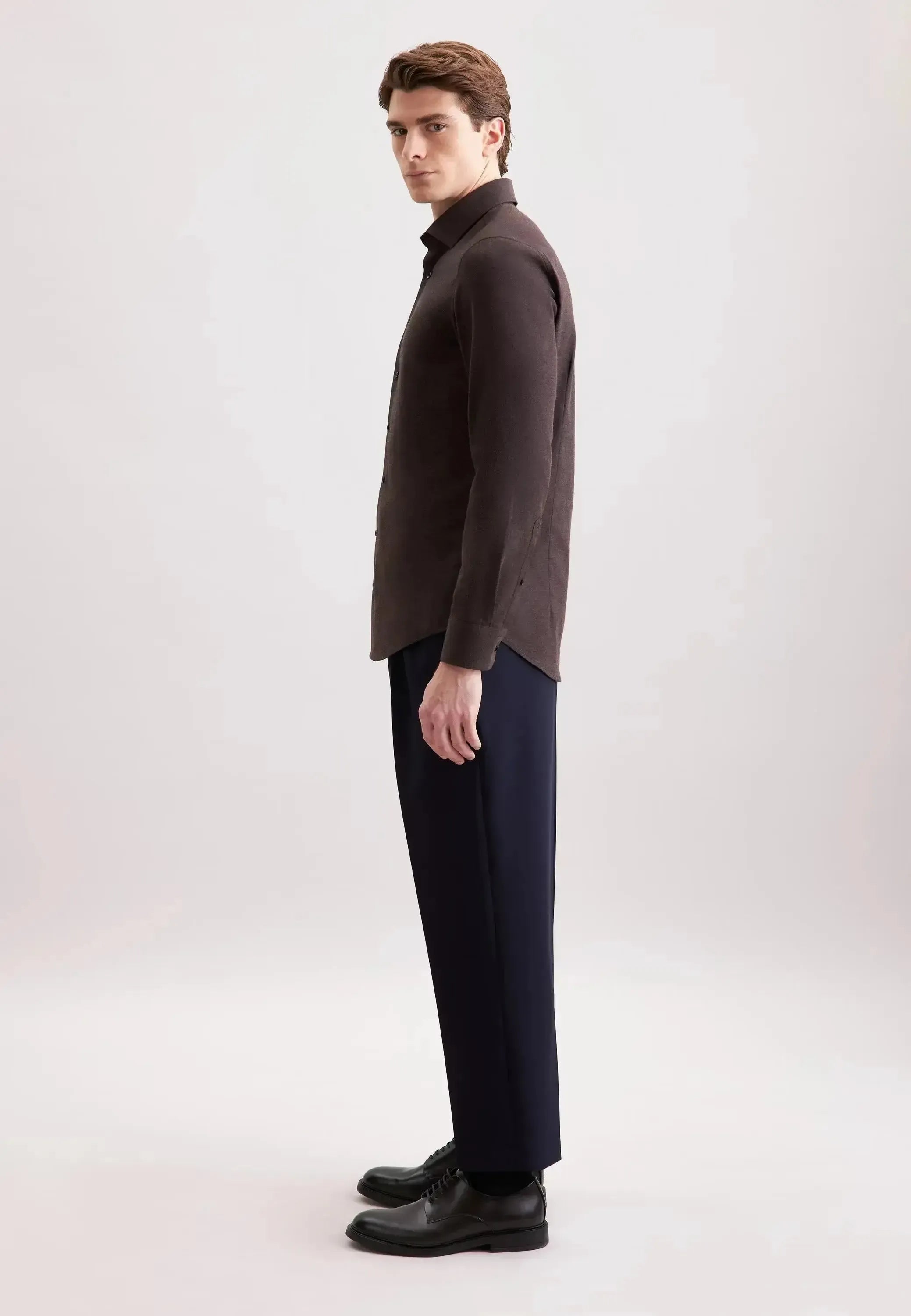Seidensticker Mens Slim Fit New Kent Flannel Shirt Brown | Studio DOS