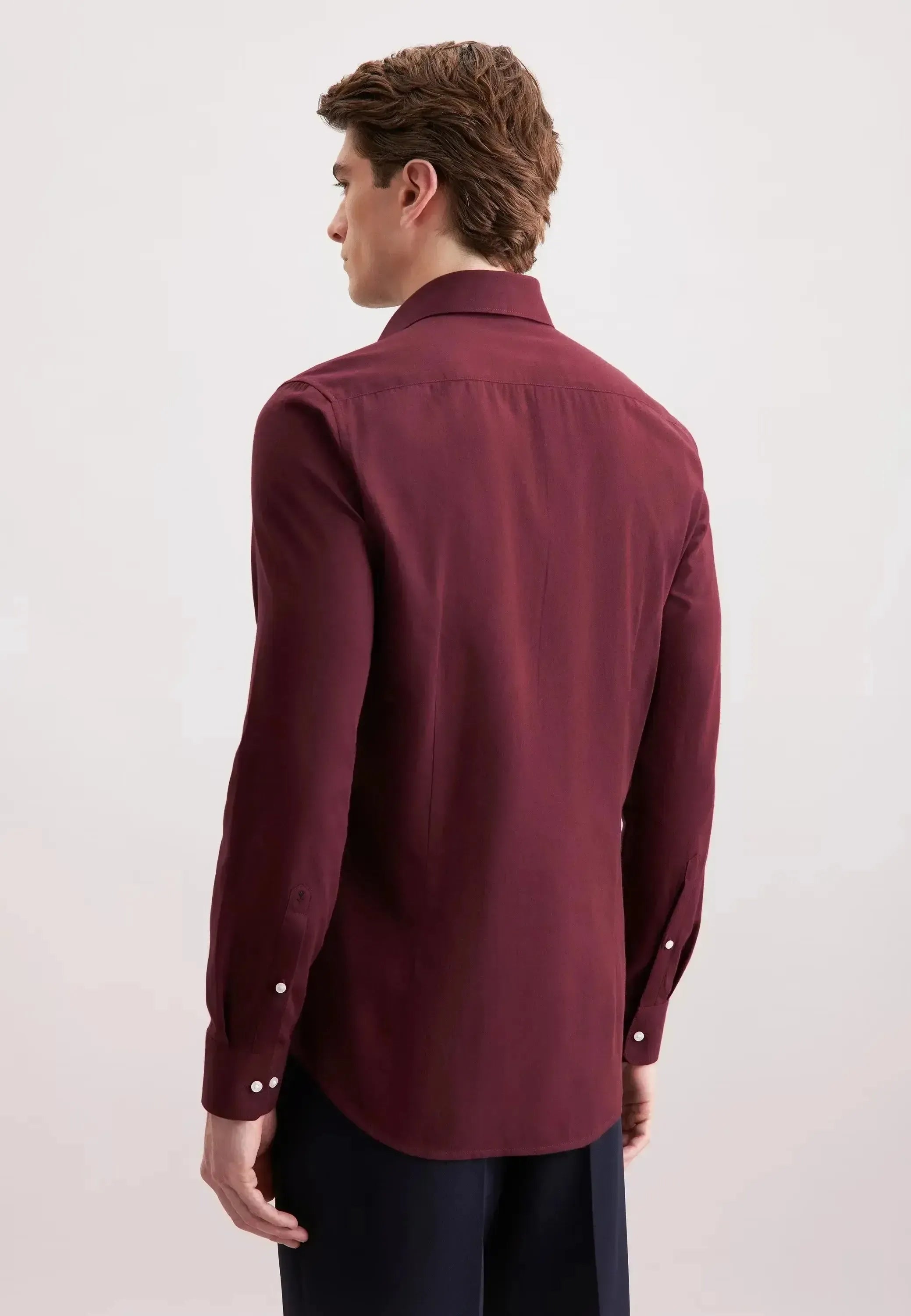 Seidensticker Mens Slim Fit New Kent Flannel Shirt Burgundy | Studio DOS