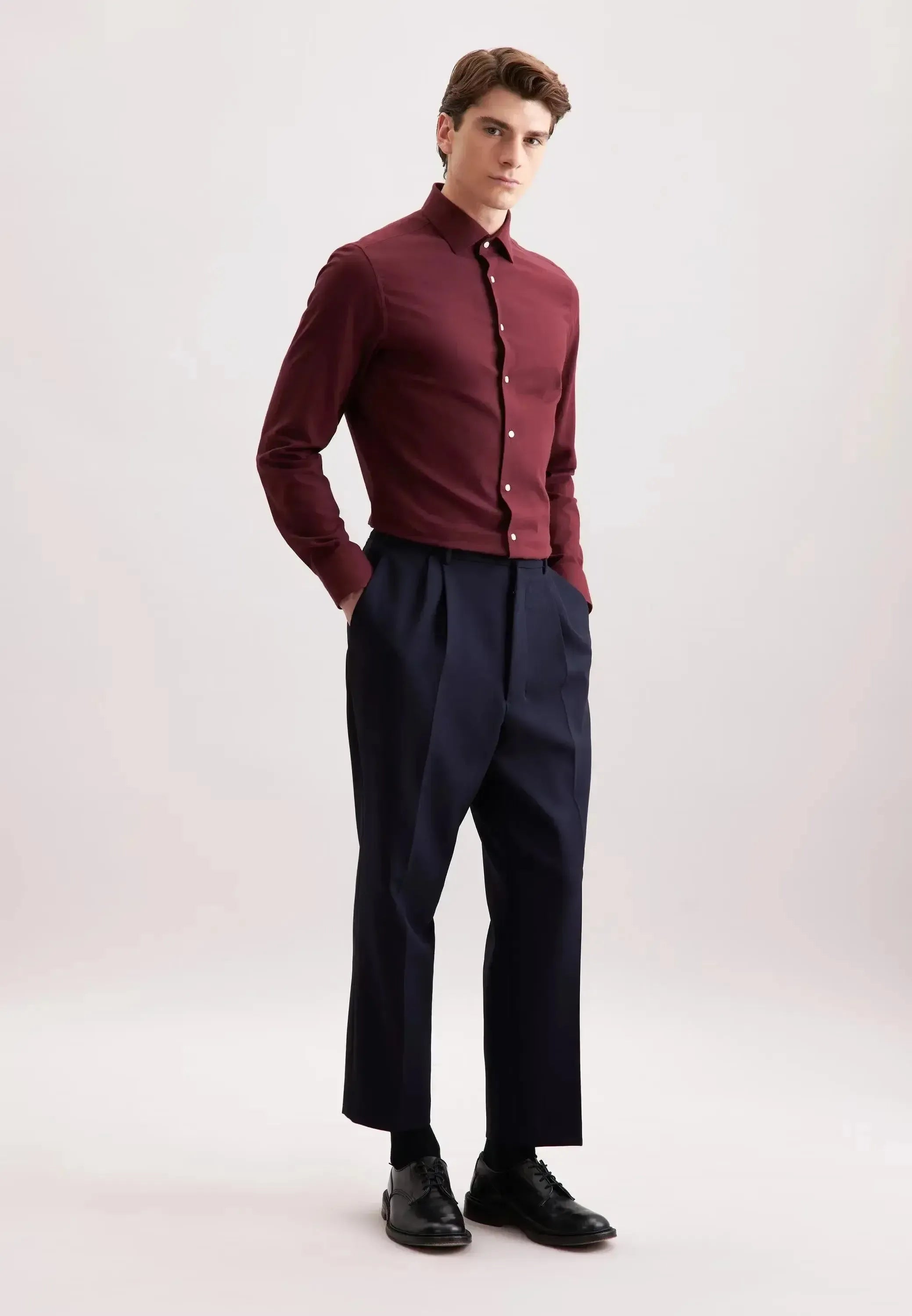 Seidensticker Mens Slim Fit New Kent Flannel Shirt Burgundy | Studio DOS