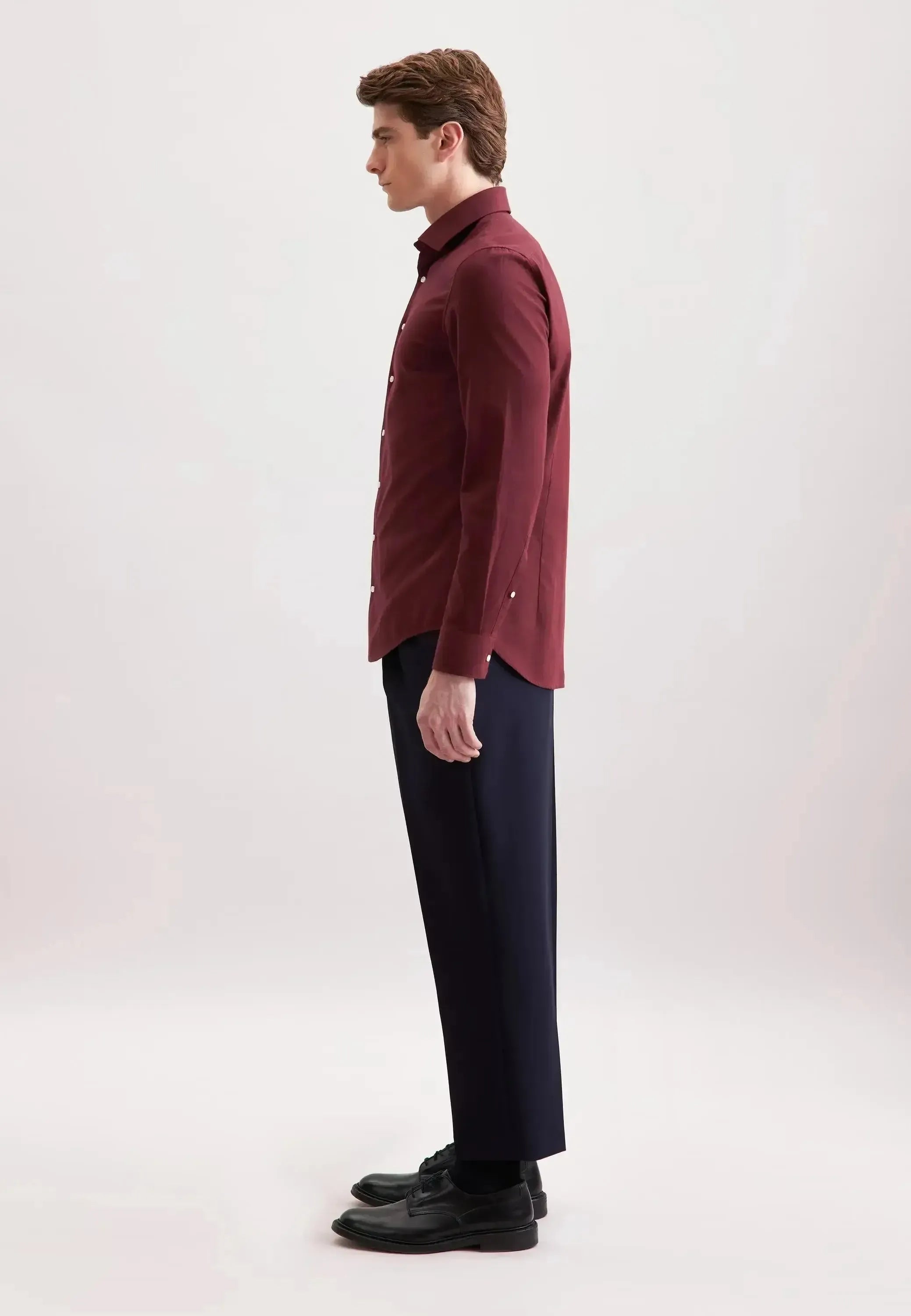 Seidensticker Mens Slim Fit New Kent Flannel Shirt Burgundy | Studio DOS