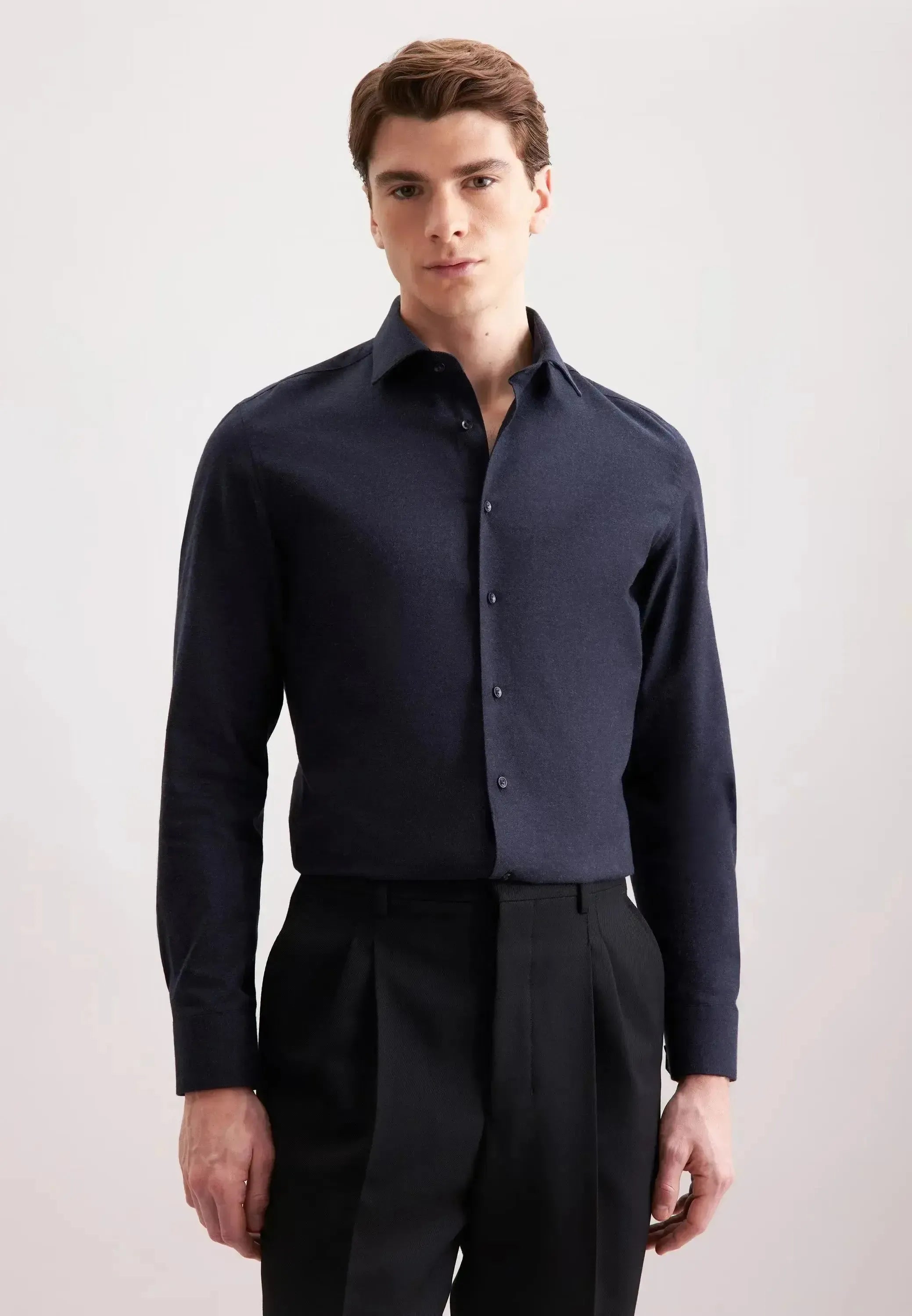 Seidensticker Mens Slim Fit New Kent Flannel Shirt Dark Blue | Studio DOS