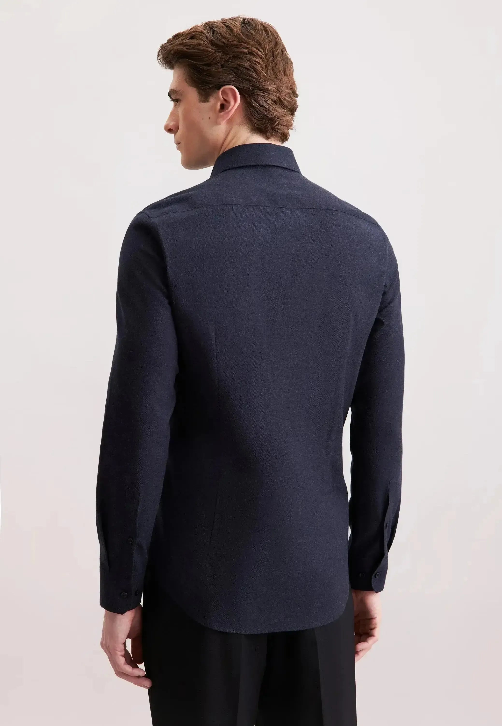 Seidensticker Mens Slim Fit New Kent Flannel Shirt Dark Blue | Studio DOS
