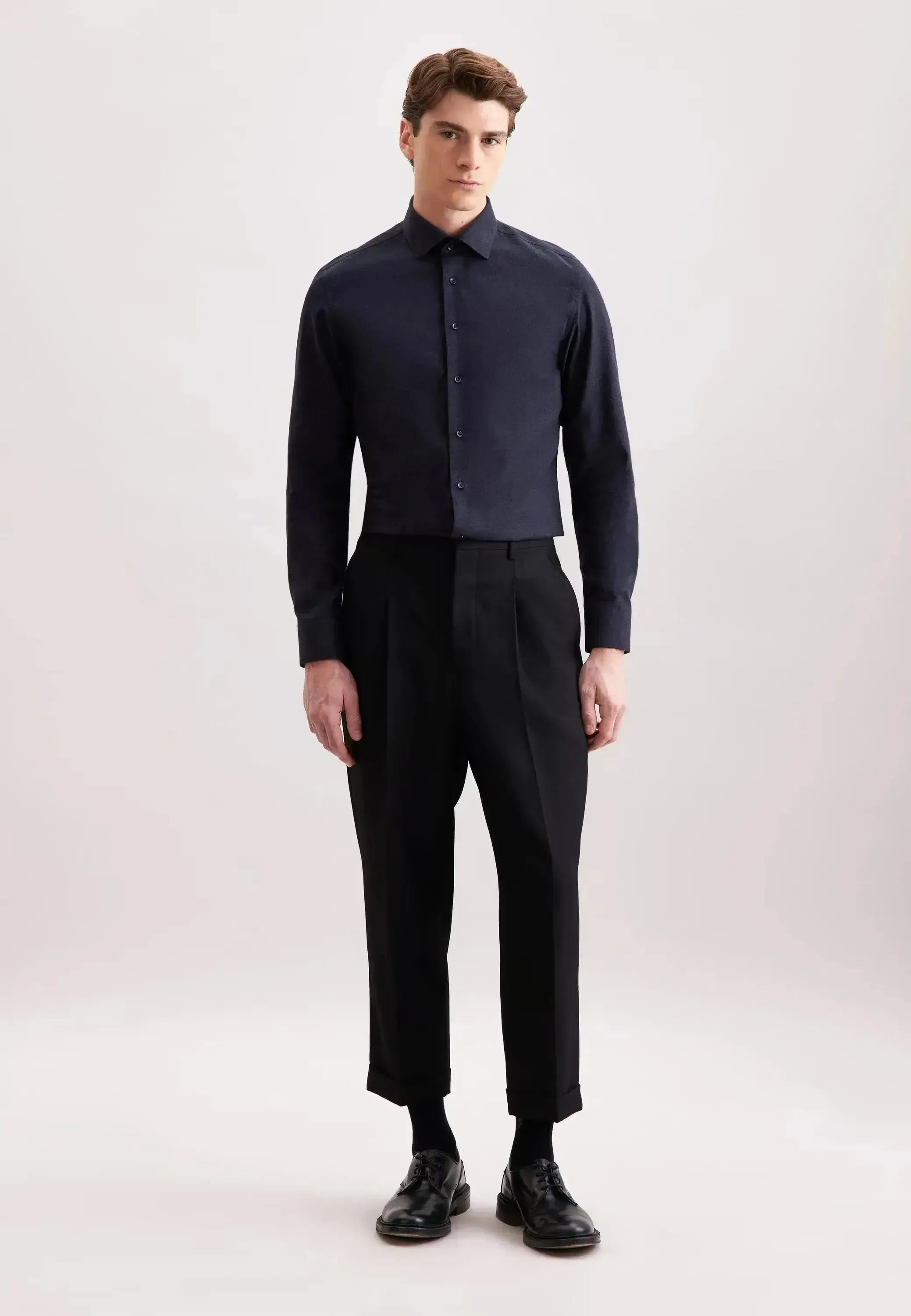 Seidensticker Mens Slim Fit New Kent Flannel Shirt Dark Blue | Studio DOS