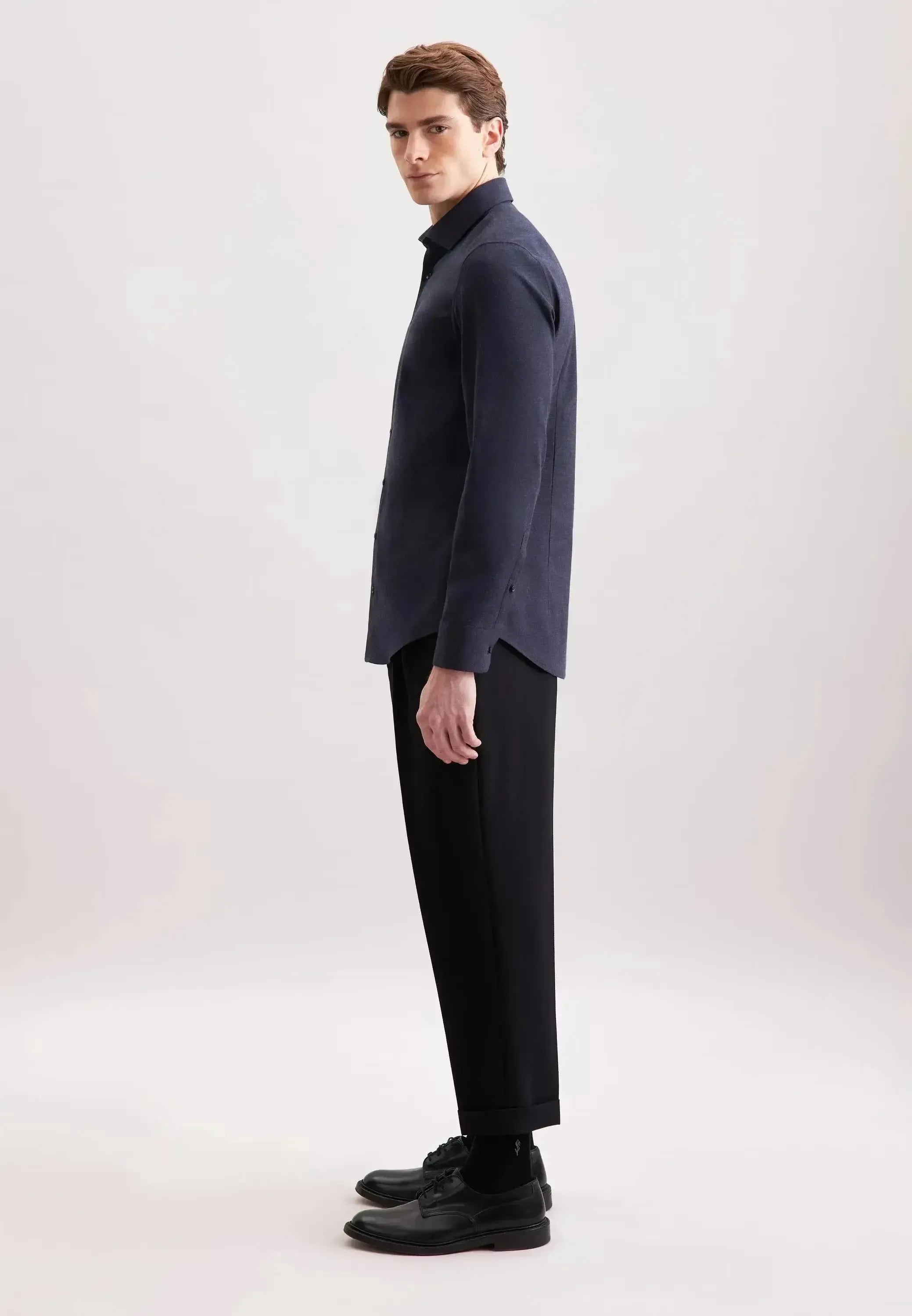 Seidensticker Mens Slim Fit New Kent Flannel Shirt Dark Blue | Studio DOS