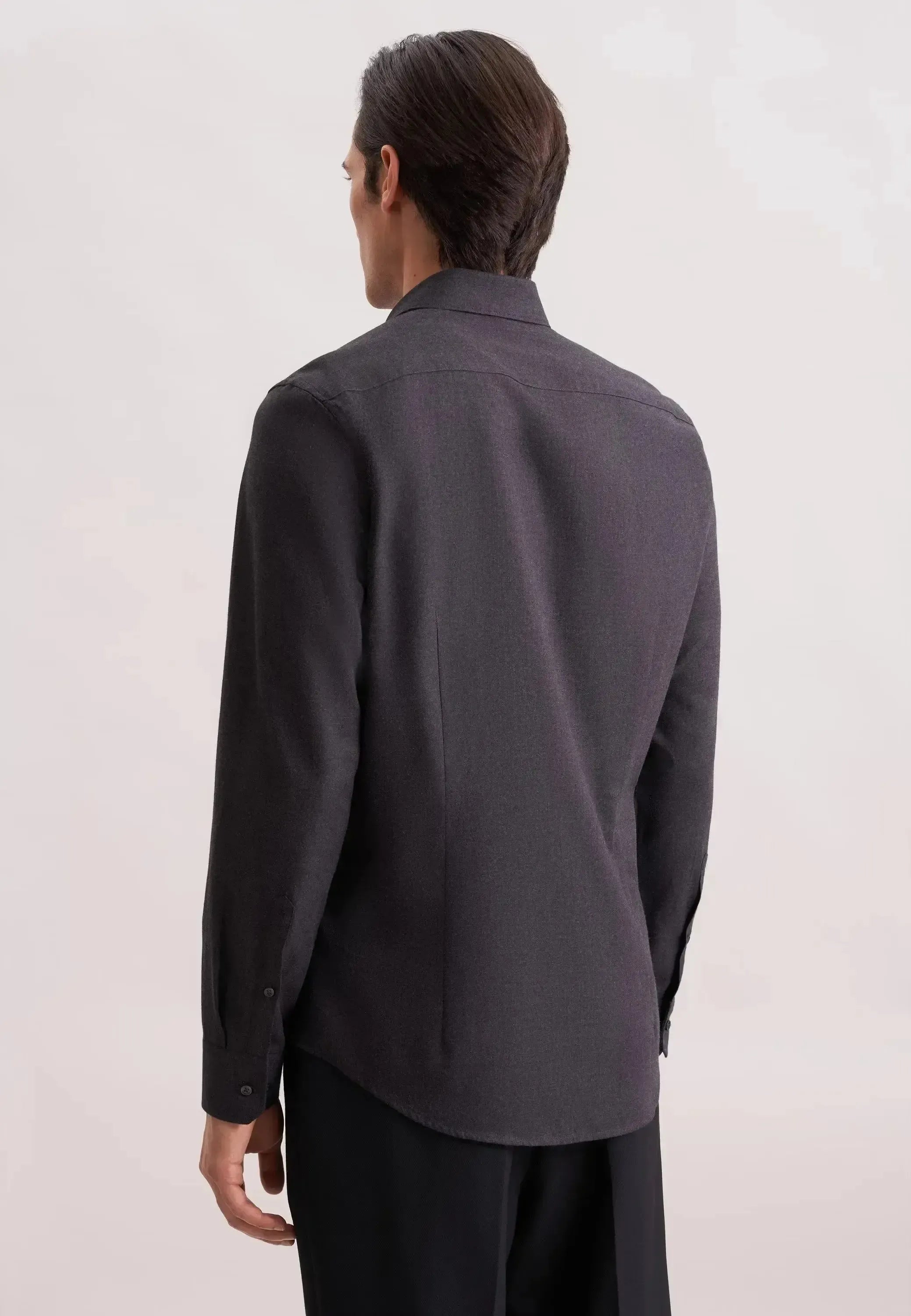 Seidensticker Mens Slim Fit New Kent Flannel Shirt Grey | Studio DOS