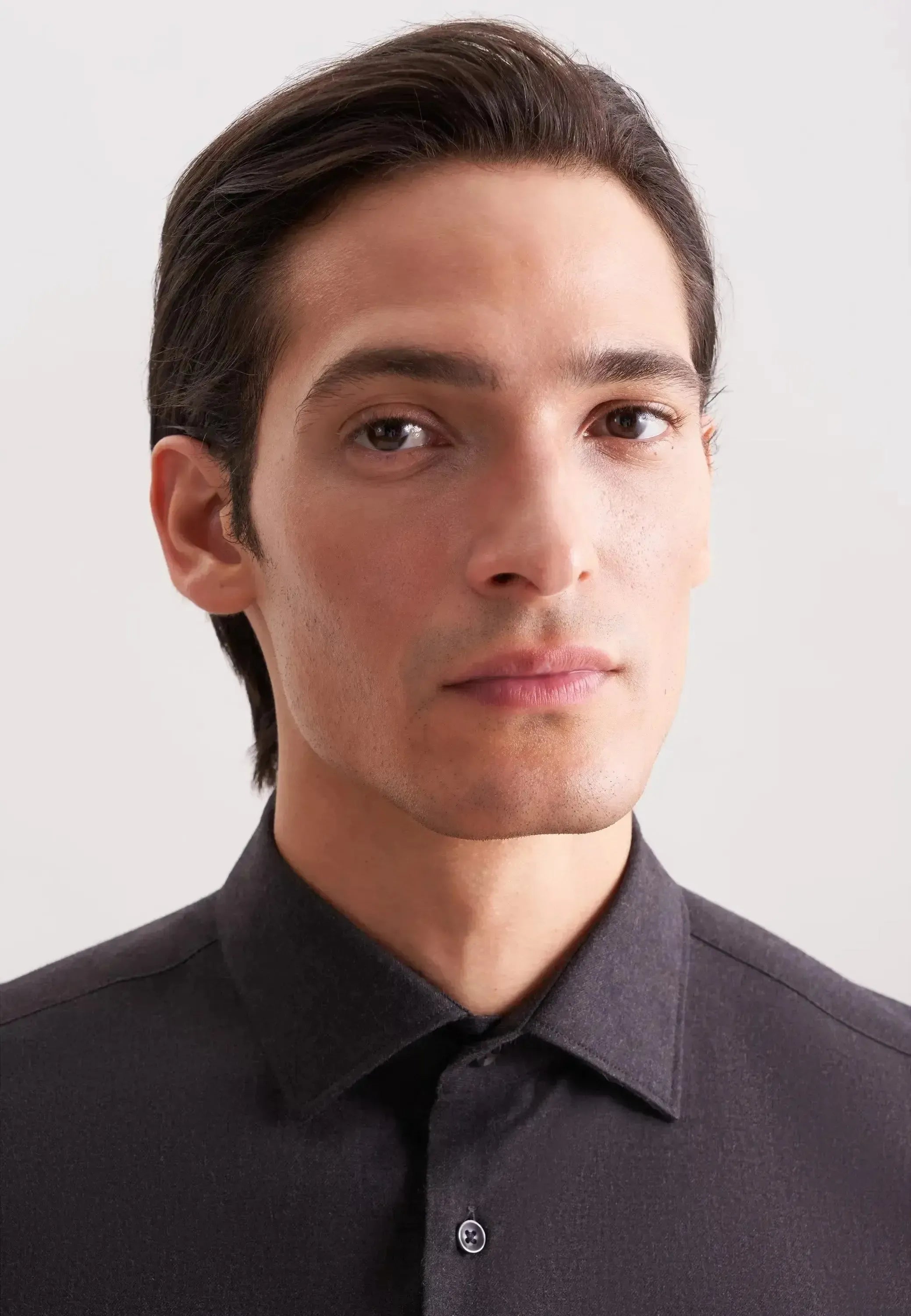 Seidensticker Mens Slim Fit New Kent Flannel Shirt Grey | Studio DOS