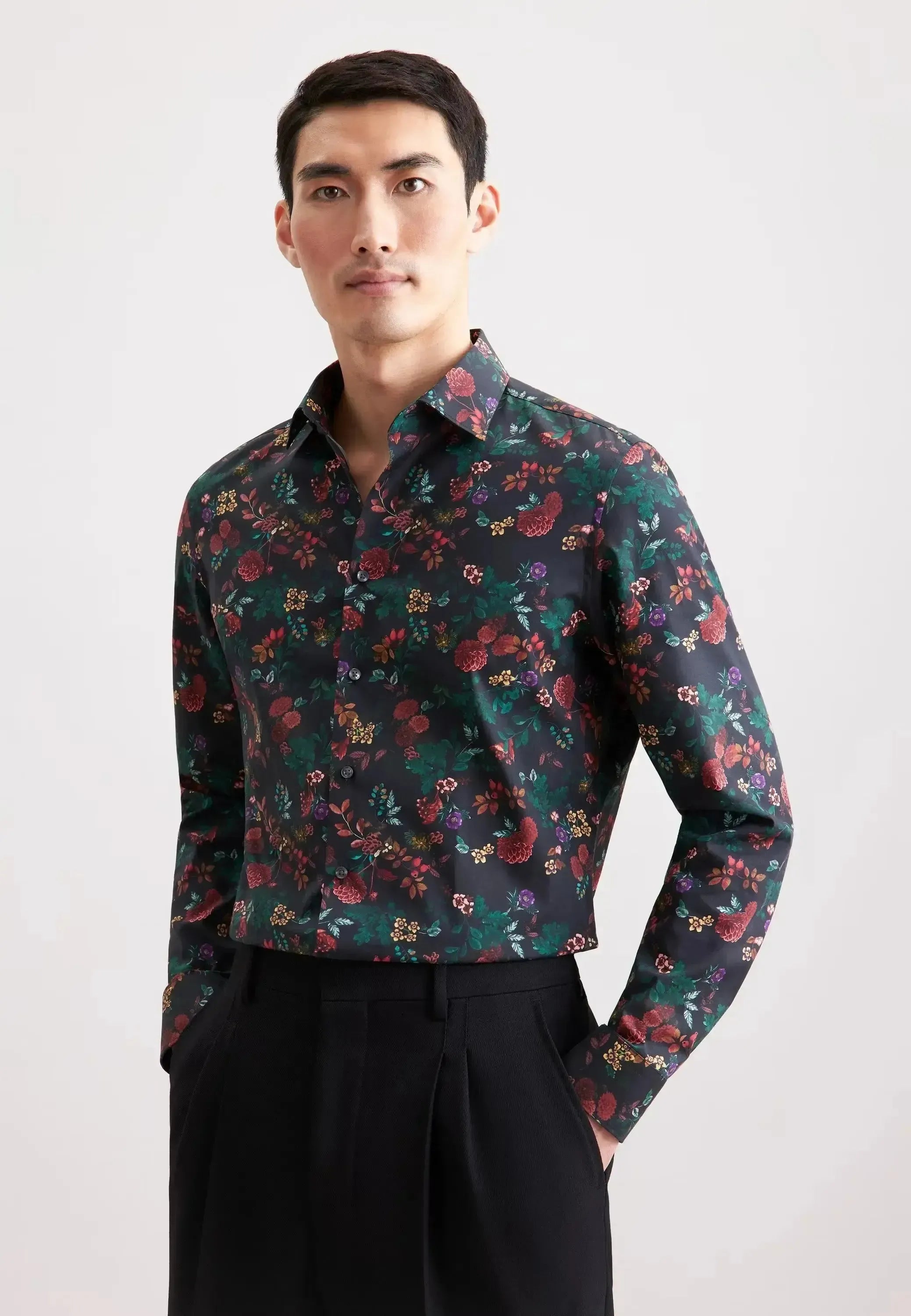 Seidensticker Mens Slim Fit New Kent Floral Shirt Grey | Studio DOS