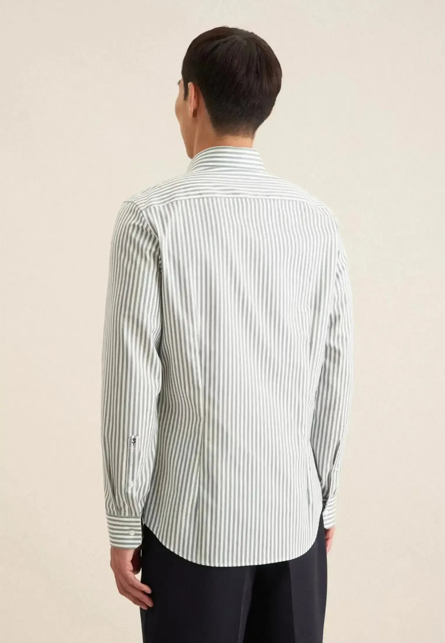Seidensticker Mens Slim Fit No Iron New Kent Striped Business Shirt Mid Green | Studio DOS