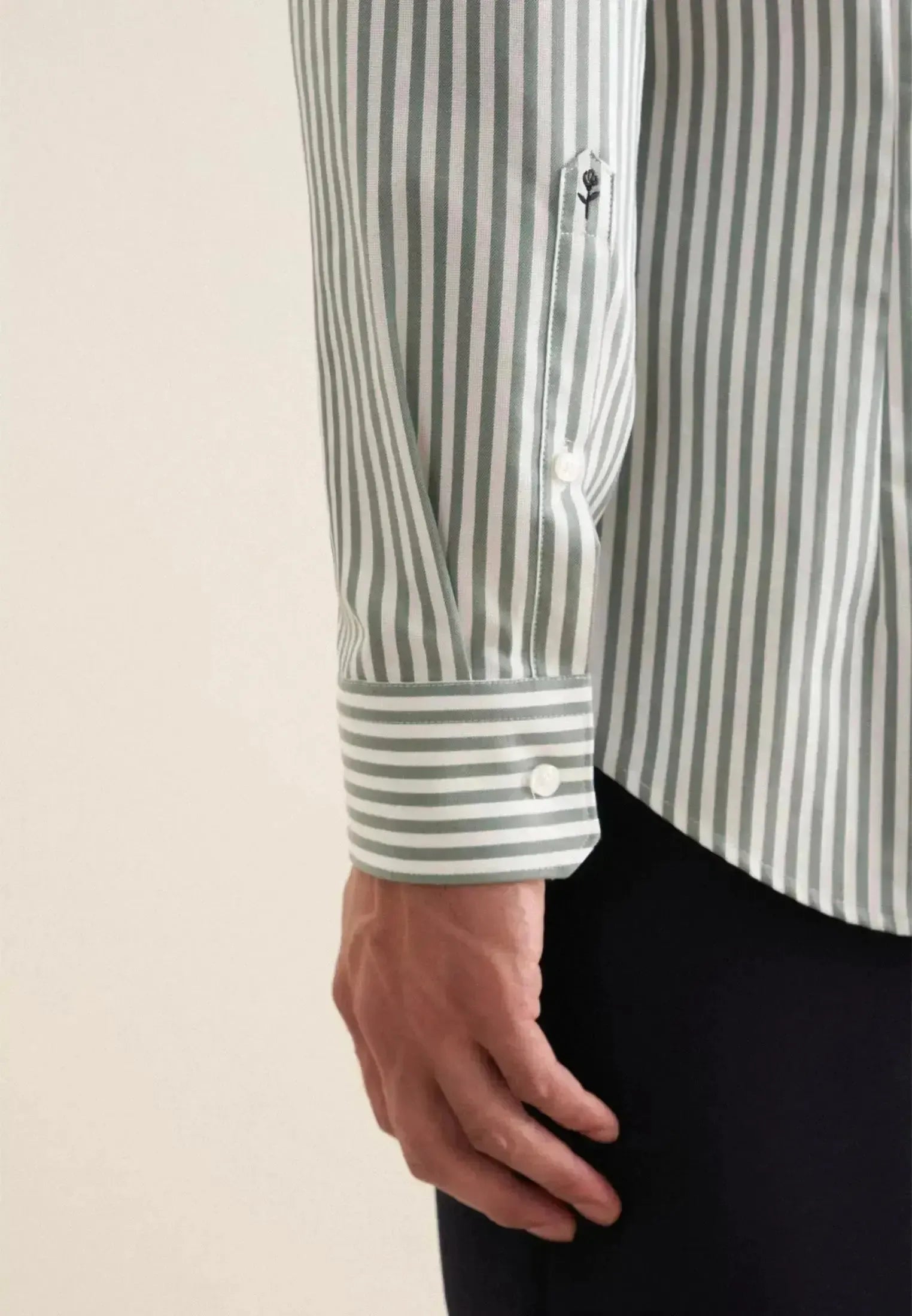Seidensticker Mens Slim Fit No Iron New Kent Striped Business Shirt Mid Green | Studio DOS