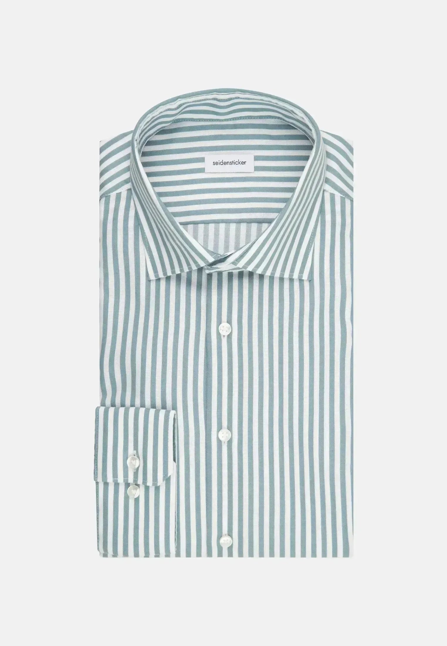 Seidensticker Mens Slim Fit No Iron New Kent Striped Business Shirt Mid Green | Studio DOS