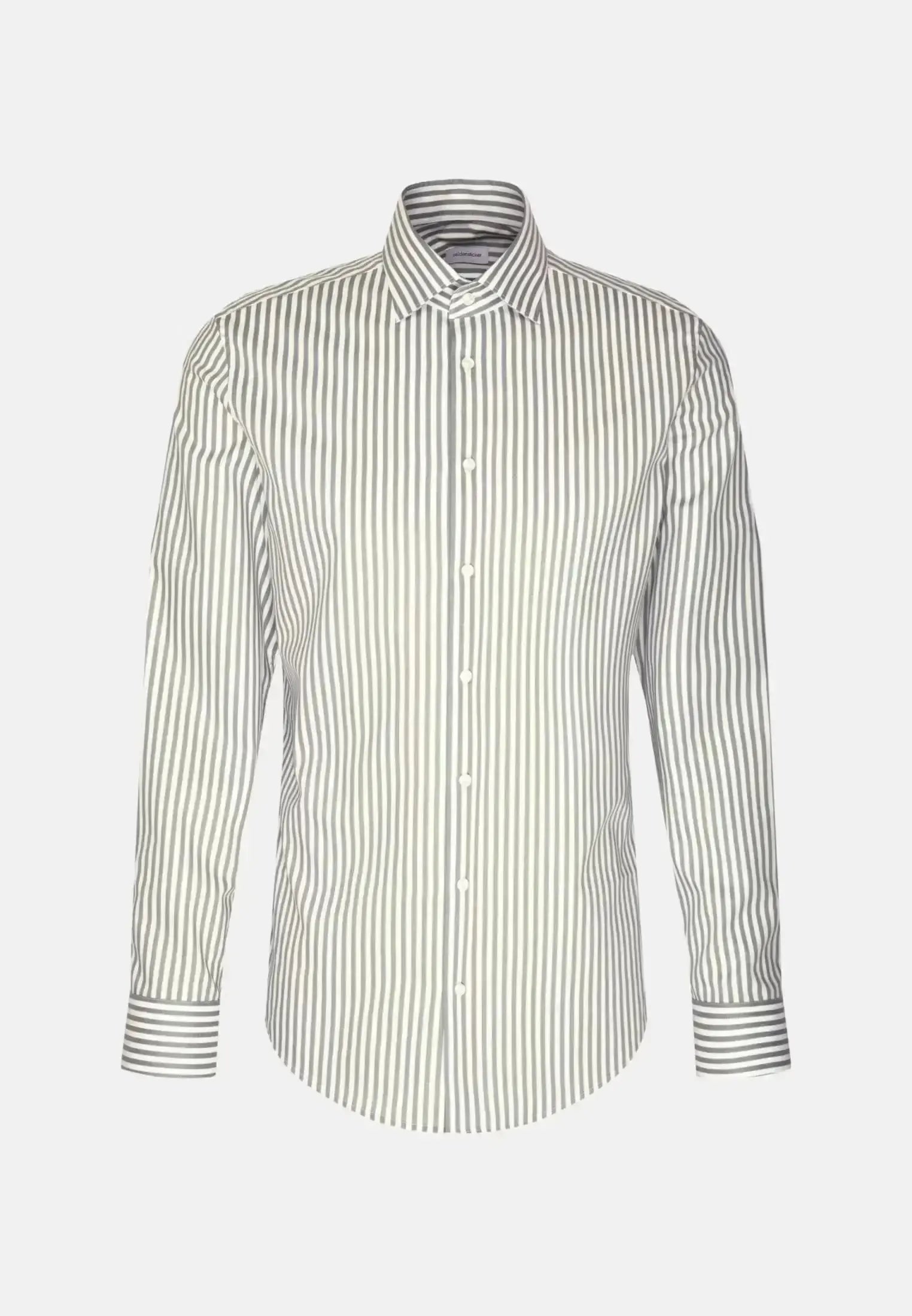 Seidensticker Mens Slim Fit No Iron New Kent Striped Business Shirt Mid Green | Studio DOS