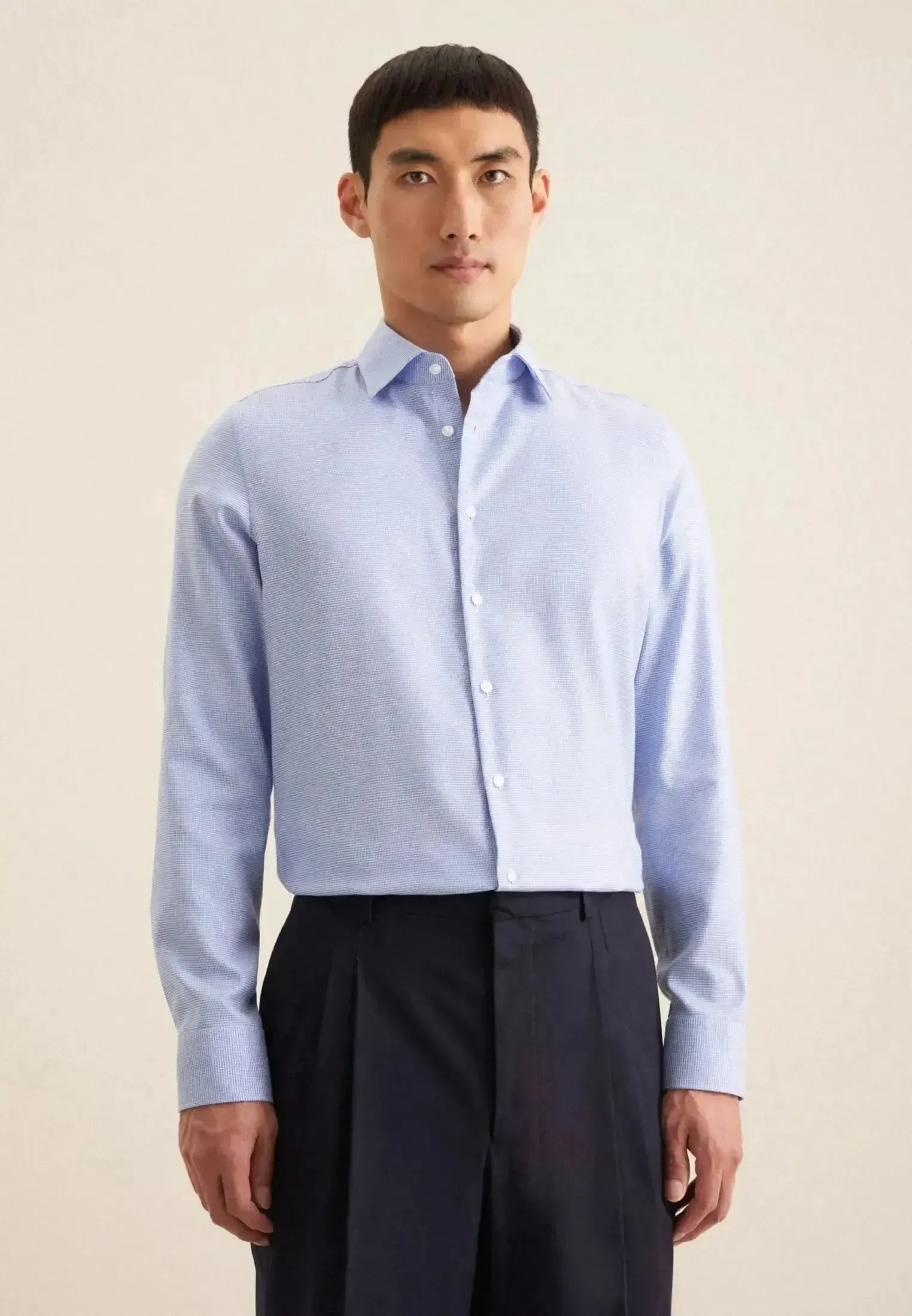 Seidensticker Mens Slim Fit No Iron New Kent Structured Business Shirt Light Blue | Studio DOS