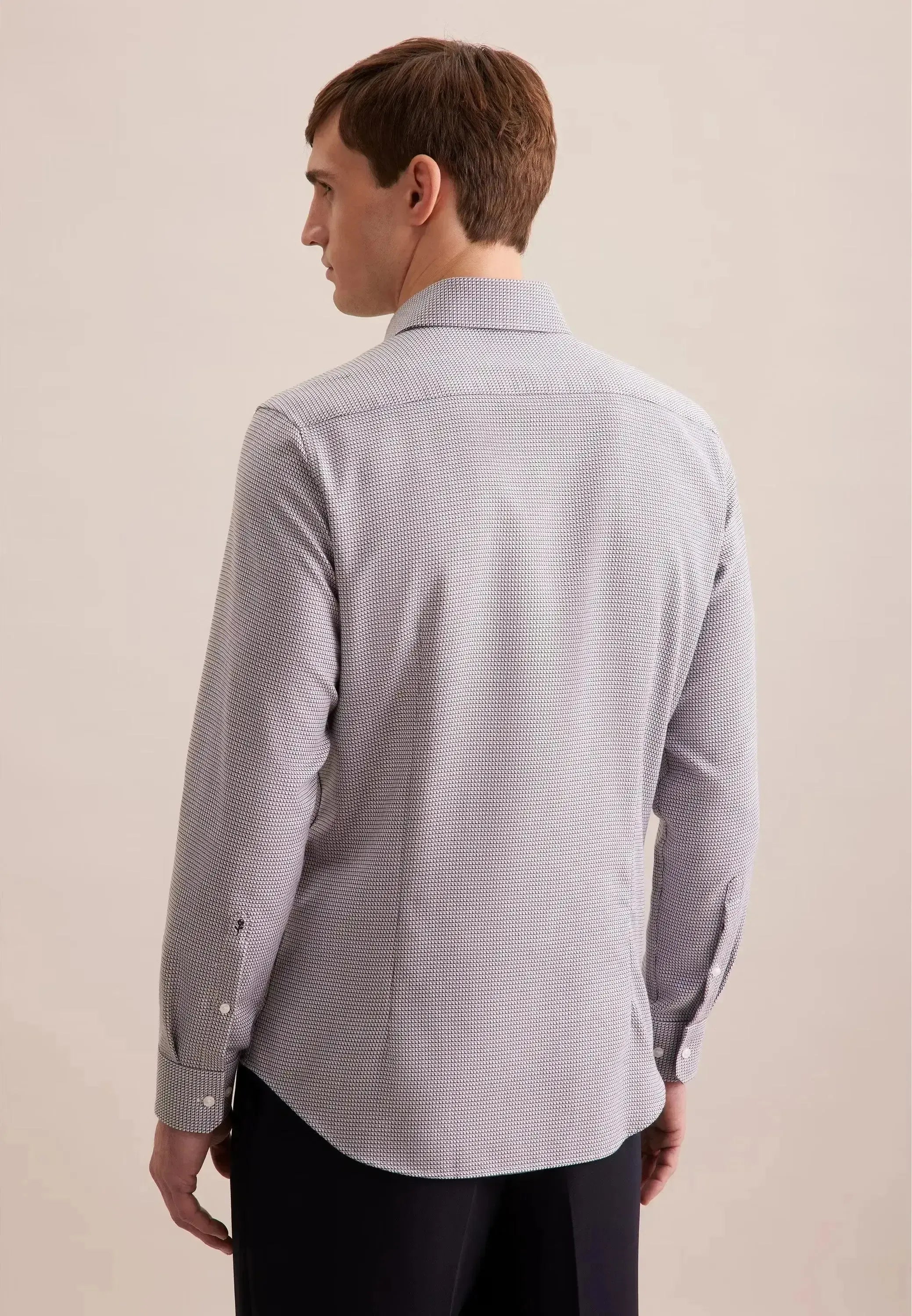Seidensticker Mens Slim Fit No Iron Spread Kent Structured Pattern Business Shirt Brown | Studio DOS