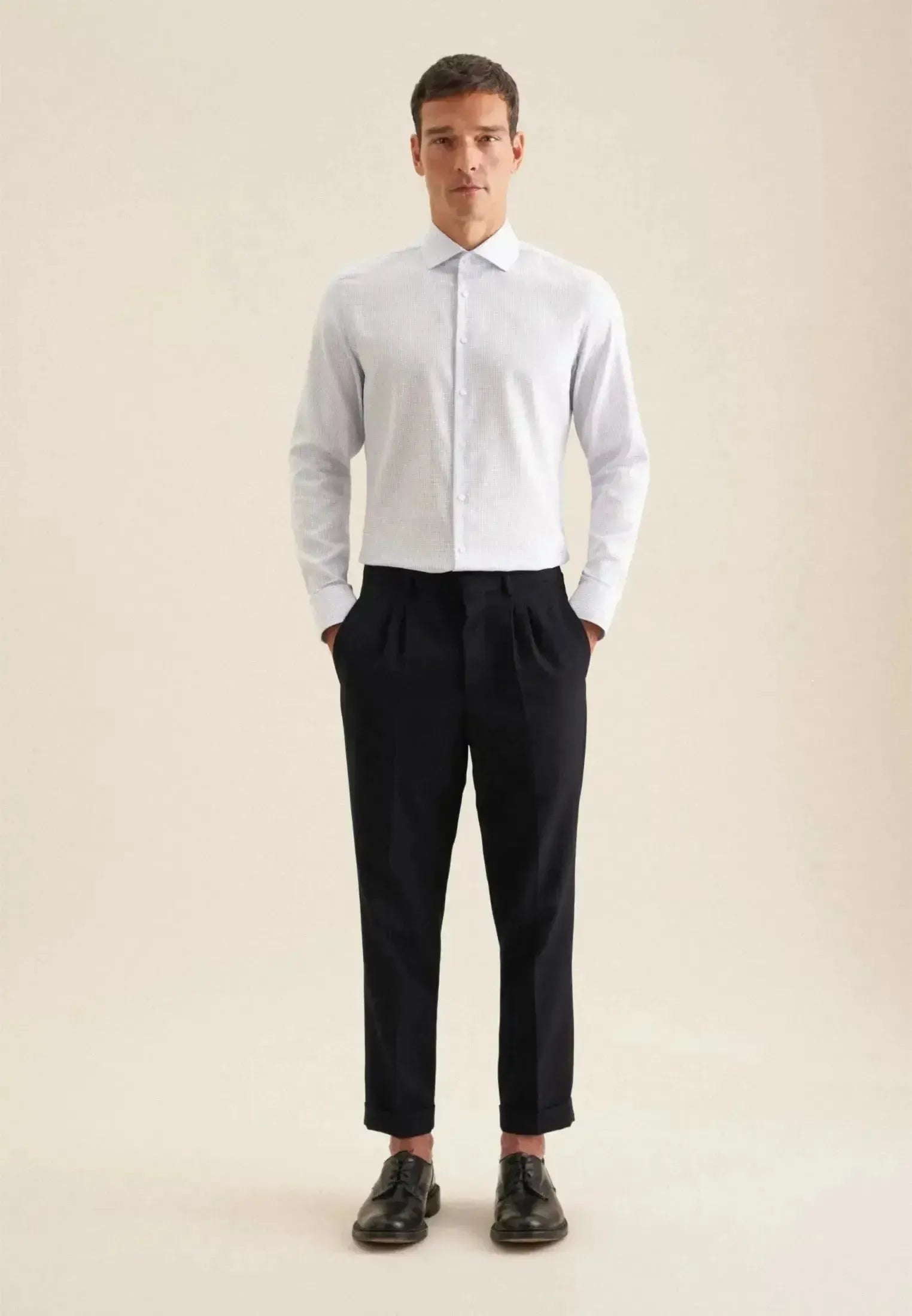 Seidensticker Mens Slim Fit No Iron Spread Kent Structured Pattern Business Shirt Light Blue | Studio DOS