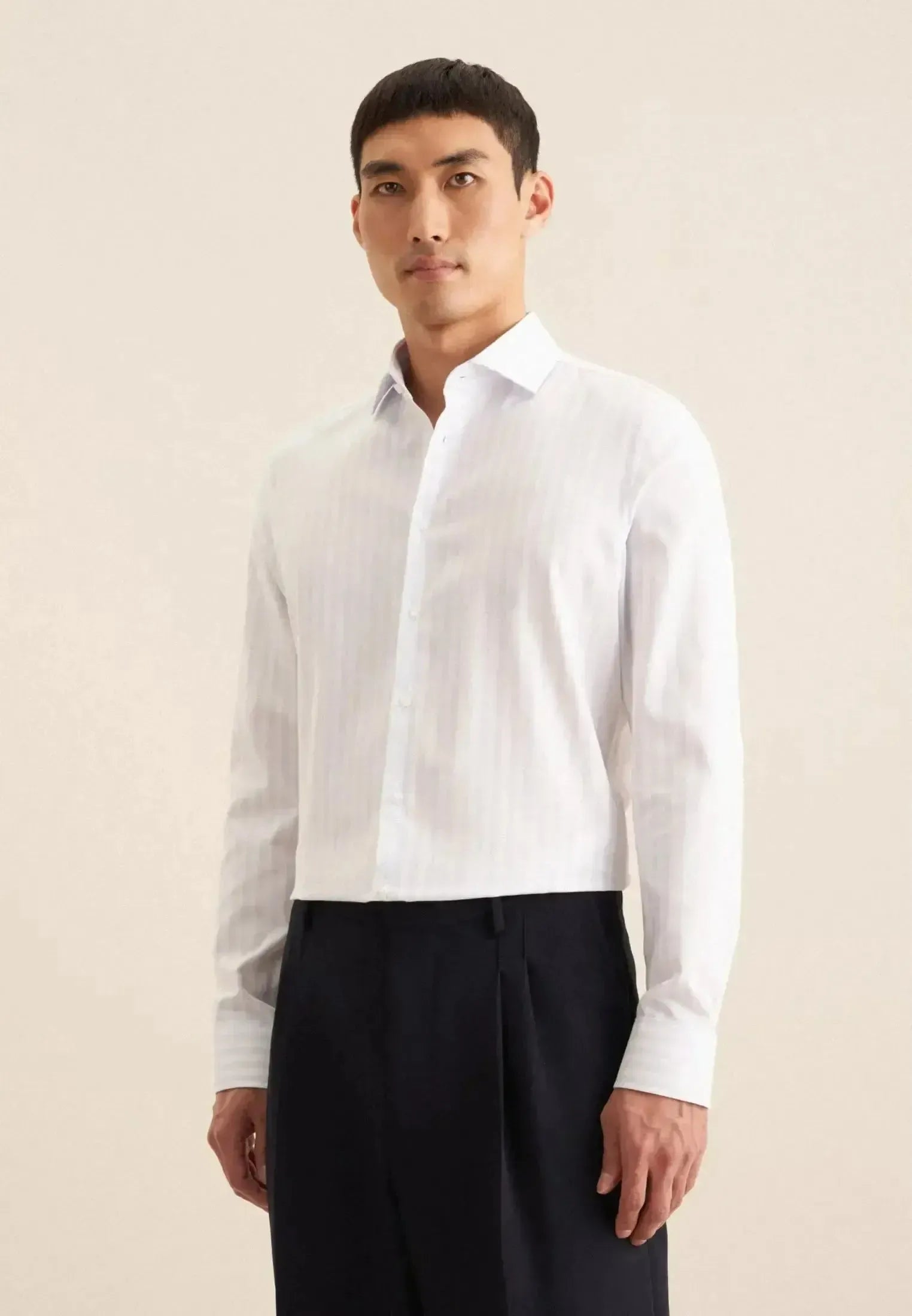 Seidensticker Mens Slim Fit No Iron Spread Kent Structured Stripe Business Shirt Light Blue | Studio DOS