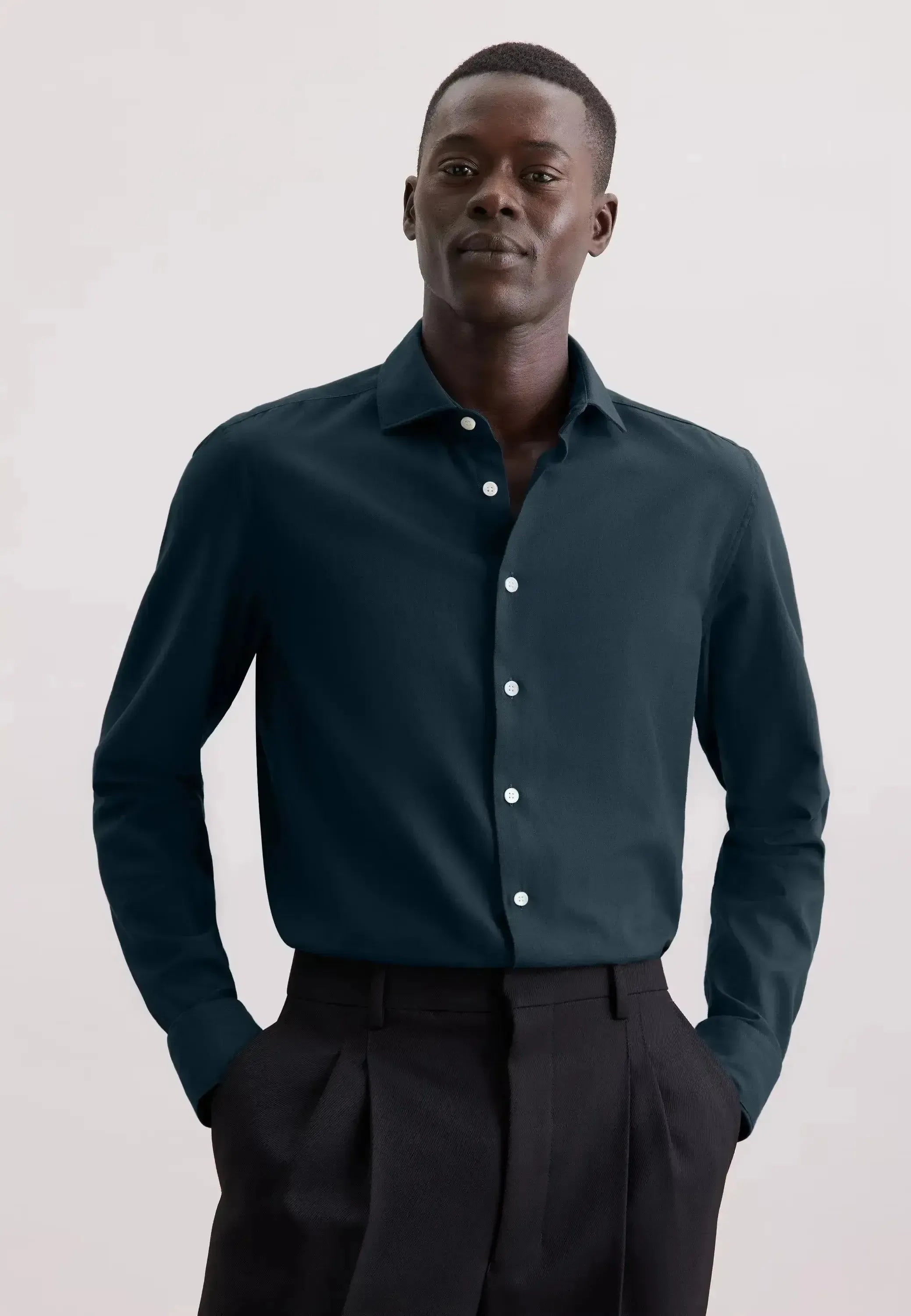 Seidensticker Mens Slim Fit Spread Kent Pepita Flannel Shirt Dark Blue | Studio DOS