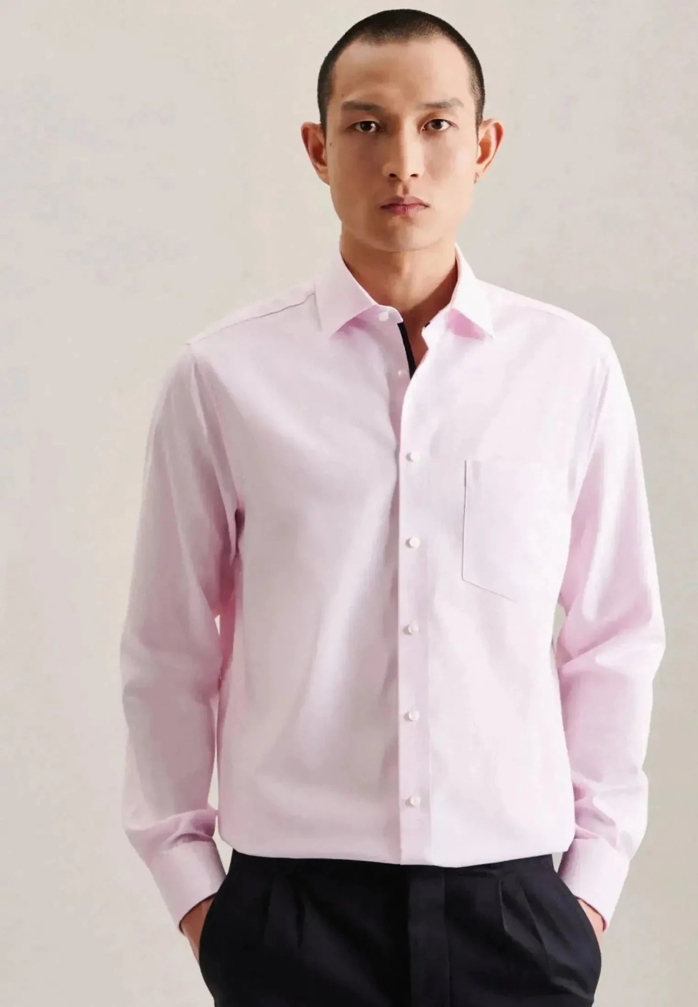 Seidensticker Regular Fit Business Kent Patch Structured Business Shirt Pink | Studio DOS