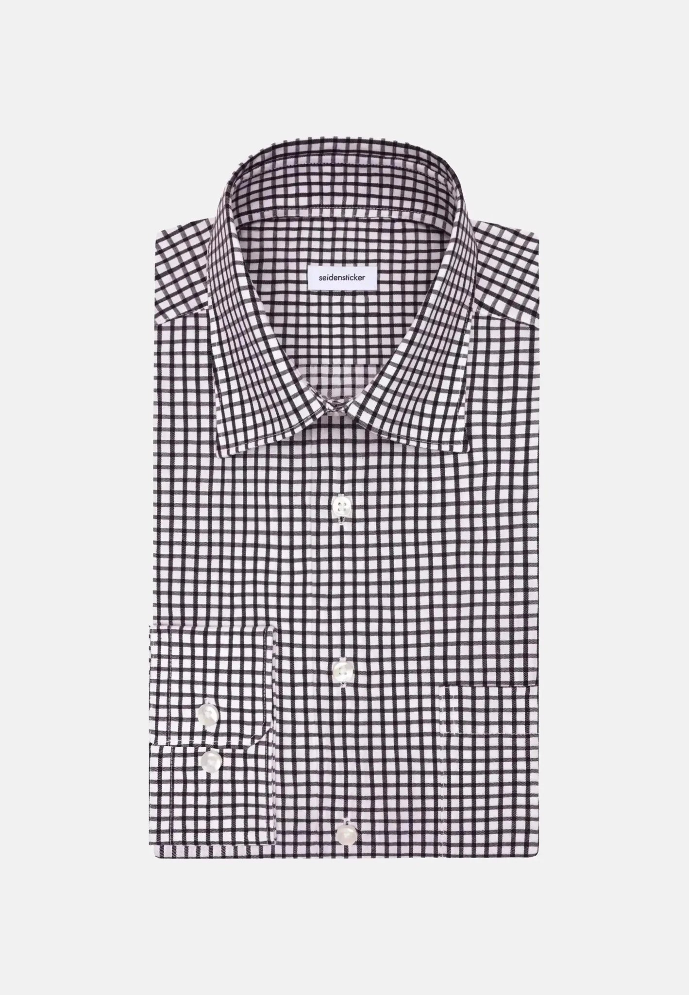 Seidensticker Regular Fit No Iron Covered Button Down Check Business Shirt Dark Blue | Studio DOS