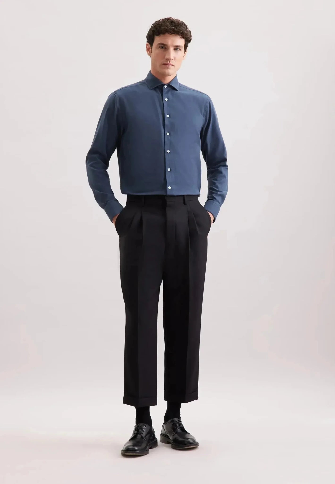 Seidensticker Regular Fit Spread Kent Pepita Flannel Shirt Dark Blue | Studio DOS