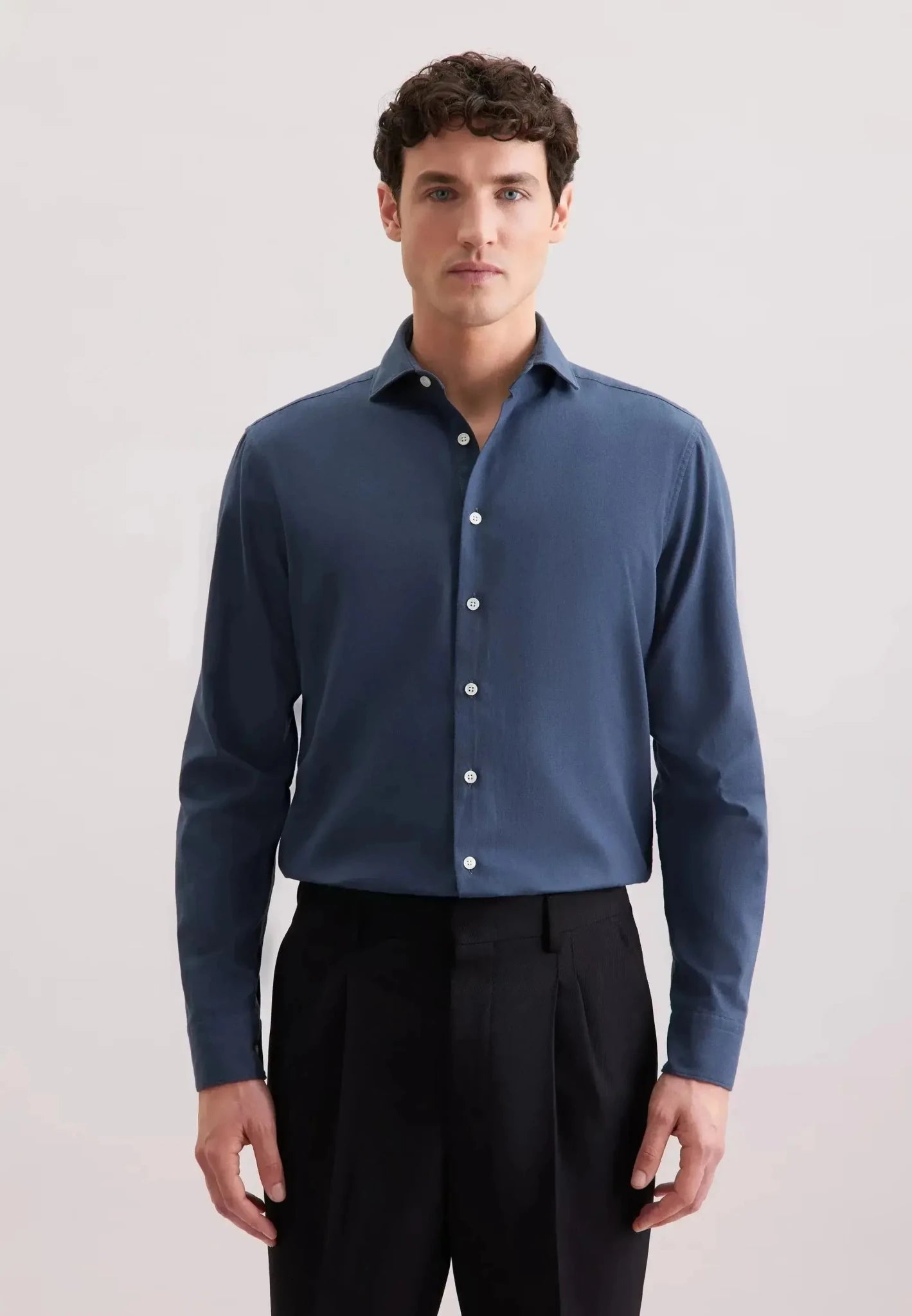 Seidensticker Regular Fit Spread Kent Pepita Flannel Shirt Dark Blue | Studio DOS
