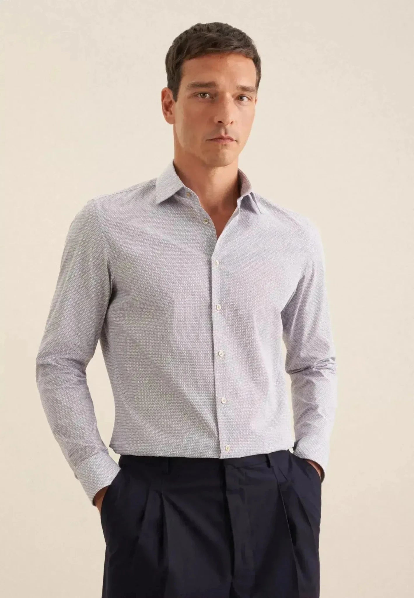 Seidensticker Slim Fit Business Kent Print Pattern Business Shirt Beige | Studio DOS