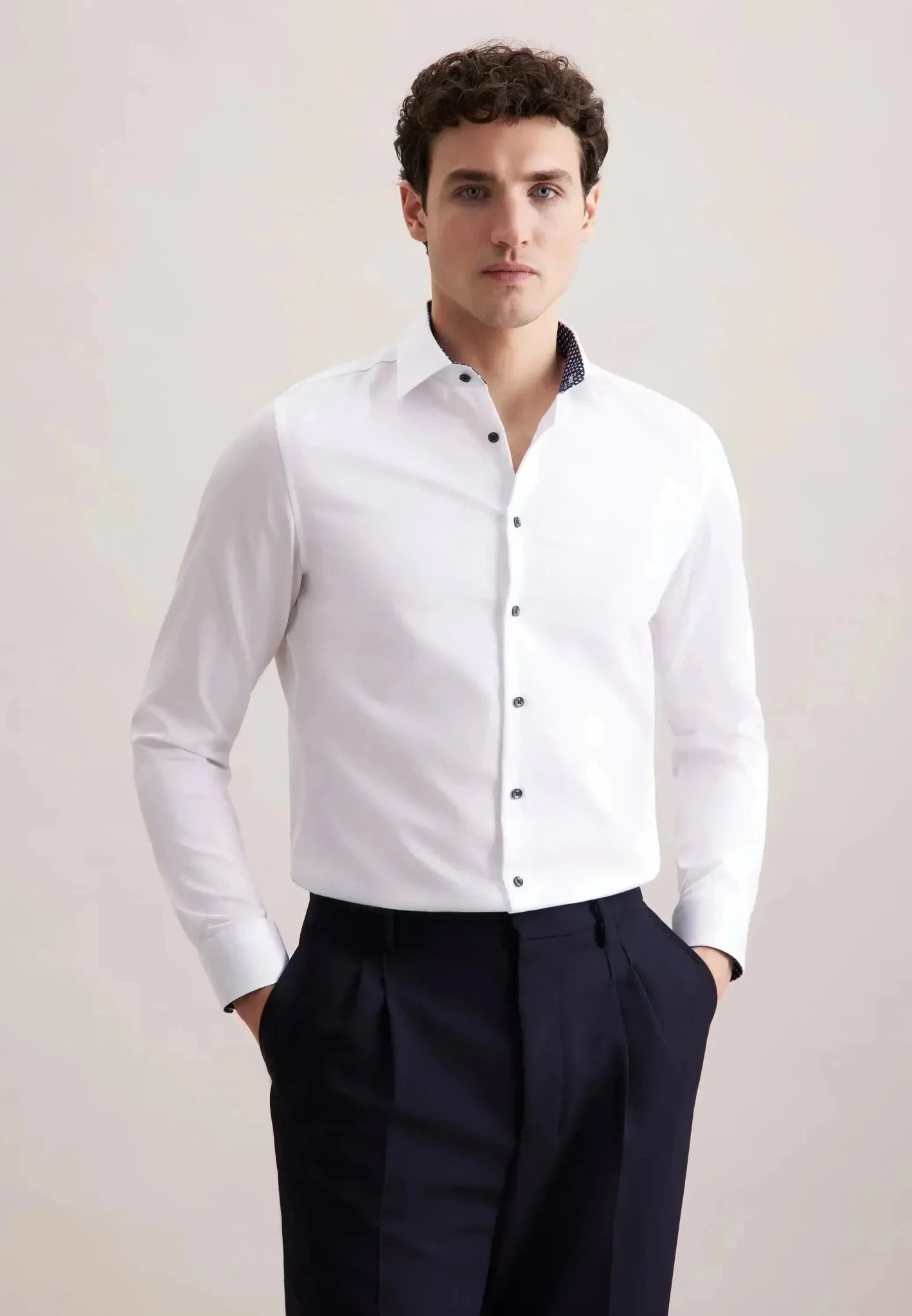 Seidensticker Slim Fit No Iron Contrast Kent Collar Business Shirt White | Studio DOS