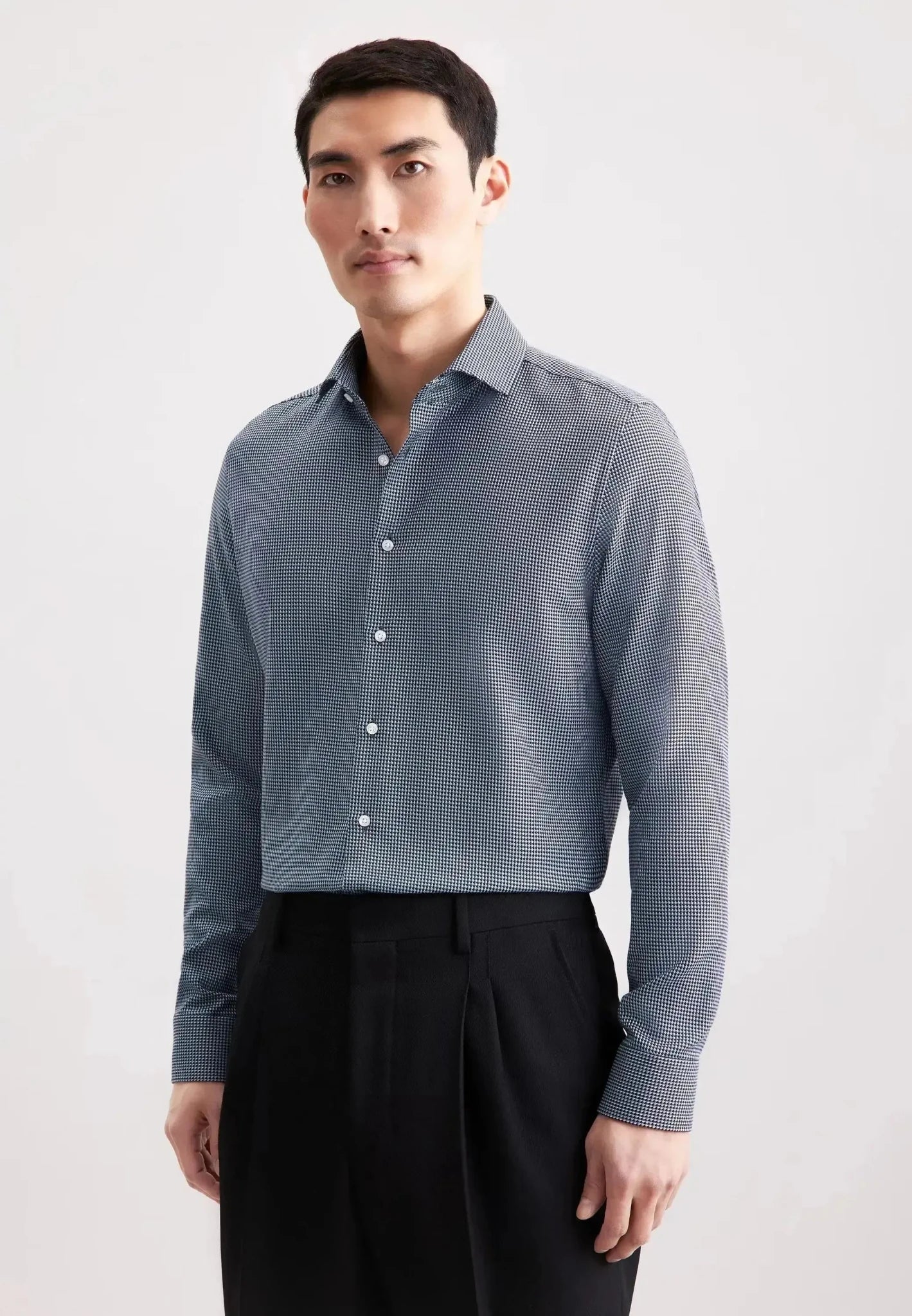 Seidensticker Slim Fit No Iron Spread Kent Pepita Business Shirt Dark Blue | Studio DOS