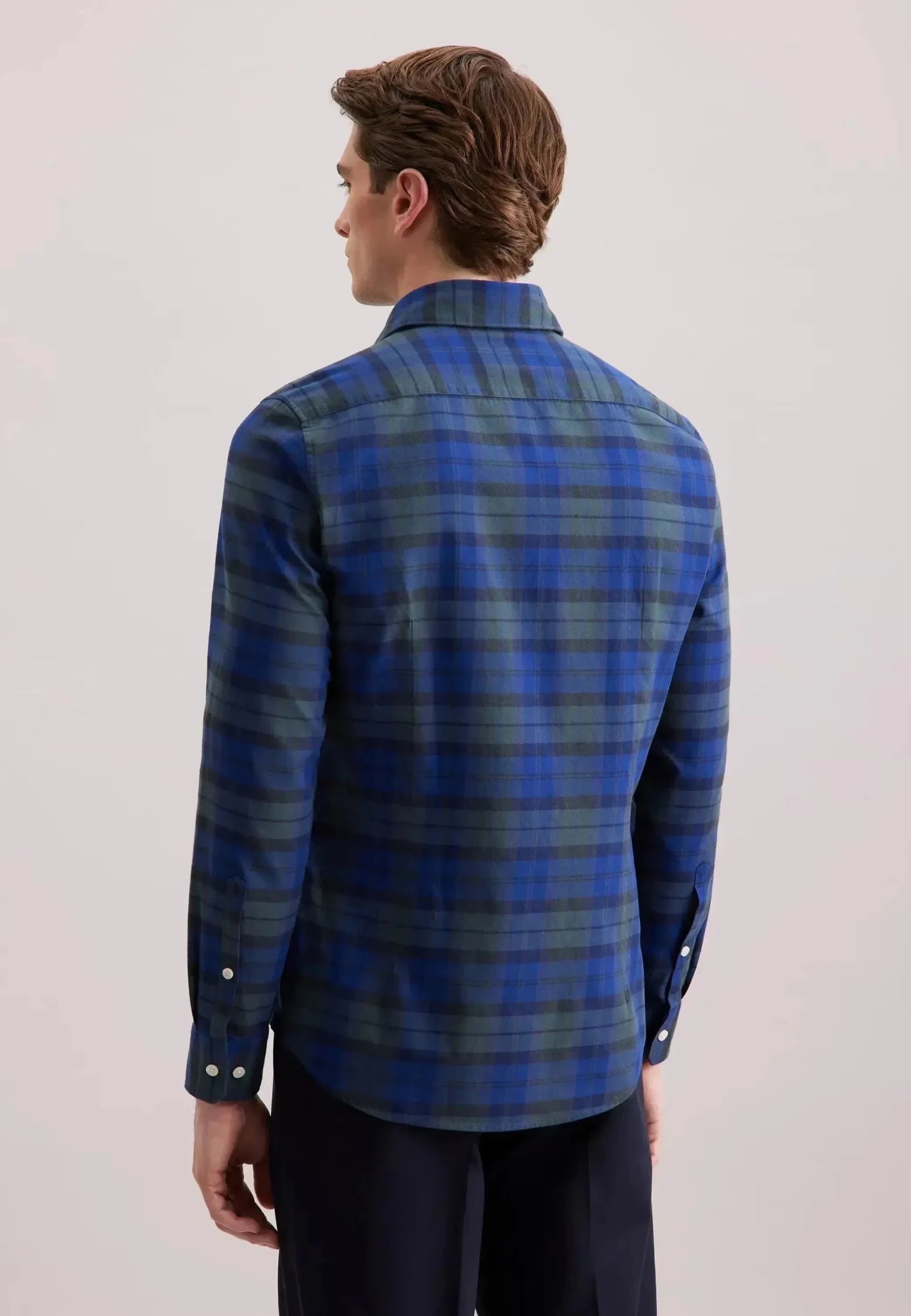 Seidensticker Slim Fit Spread Kent Check Flannel Shirt Dark Blue | Studio DOS