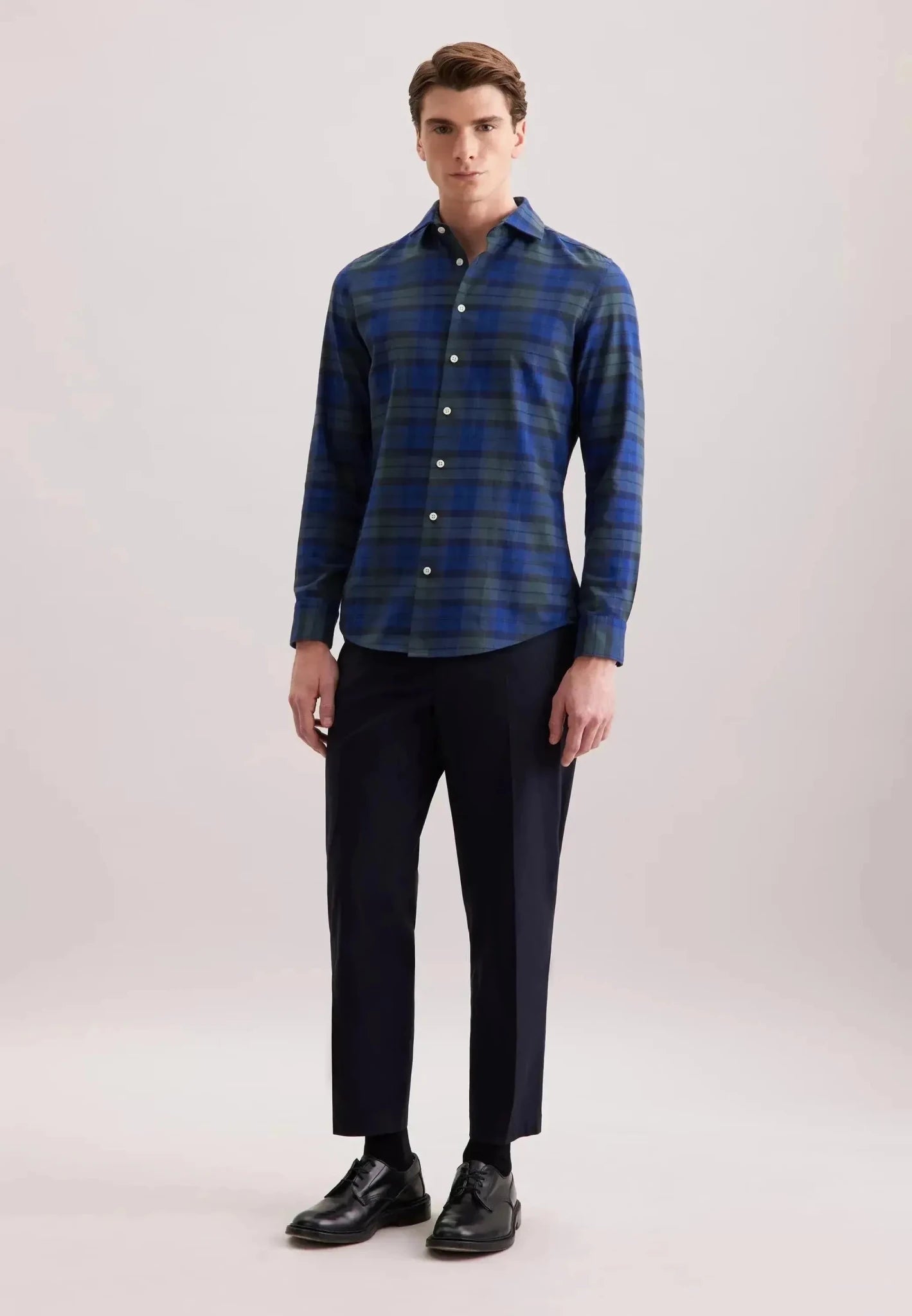 Seidensticker Slim Fit Spread Kent Check Flannel Shirt Dark Blue | Studio DOS