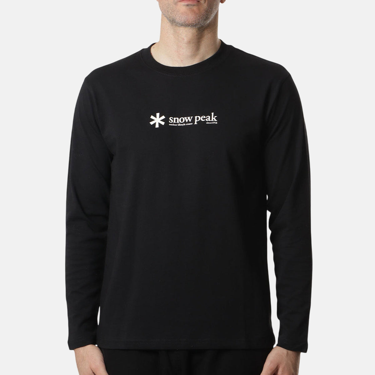 Snow Peak Mens Soft Cotton Logo Long Sleeve T-Shirt Black | Studio DOS