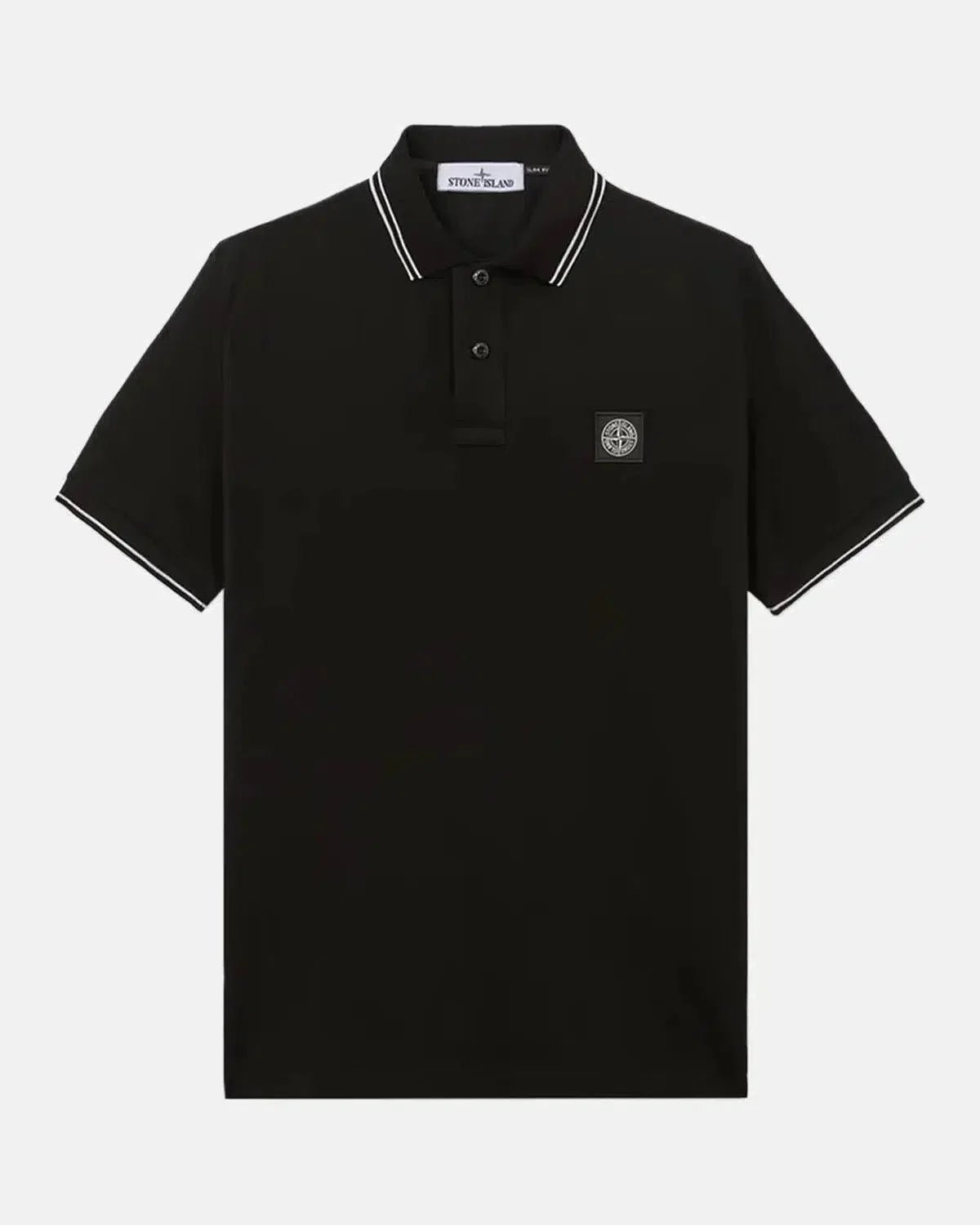 STONE ISLAND 22002SC ORGANIC COTTON ELASTANE PIQUE TIPPED POLO SHIRT BLACK | Studio DOS