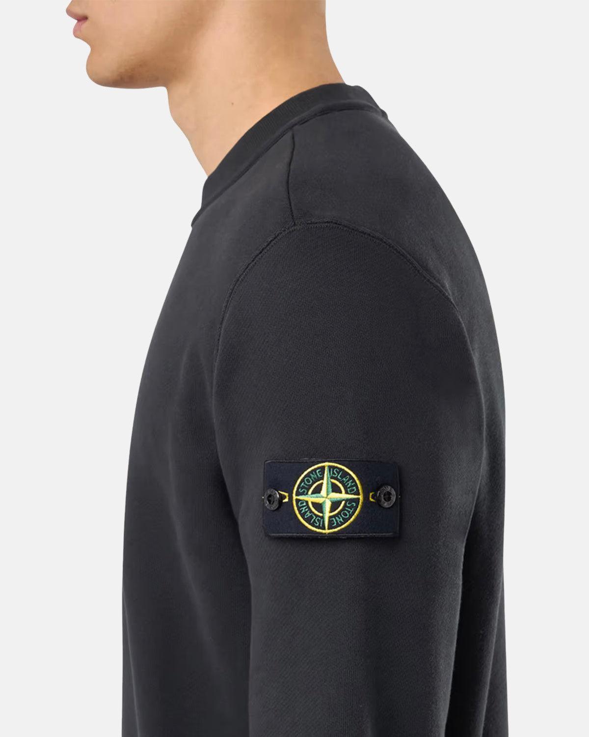STONE ISLAND 61241 ORGANIC DIAGONAL FLEECE OLD EFFECT SWEATSHIRT BLACK | Studio DOS