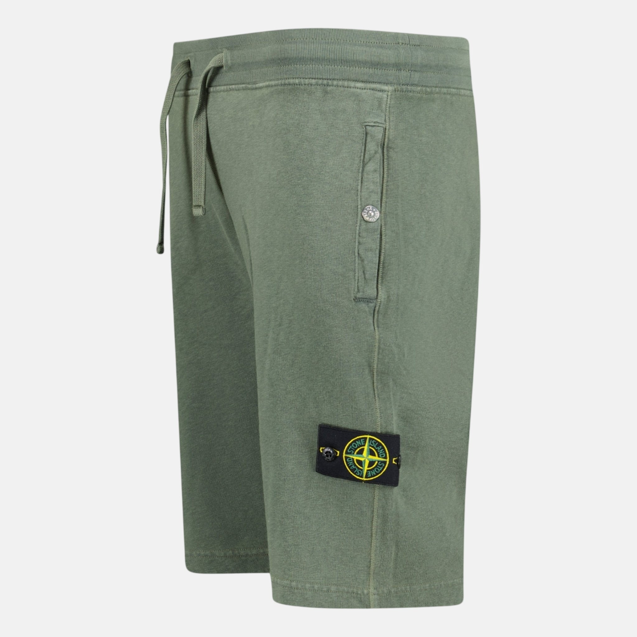 Stone Island Badge Bermuda Sweat Shorts Musk Green | Studio DOS