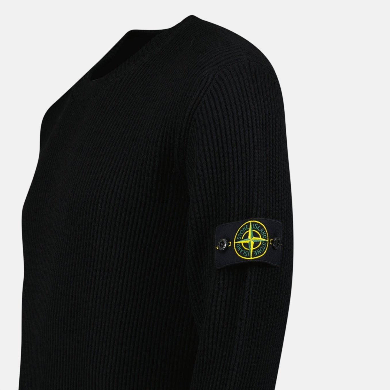 Stone Island Band Motif Full Rib RWS Wool Crewneck Sweater Black | Studio DOS