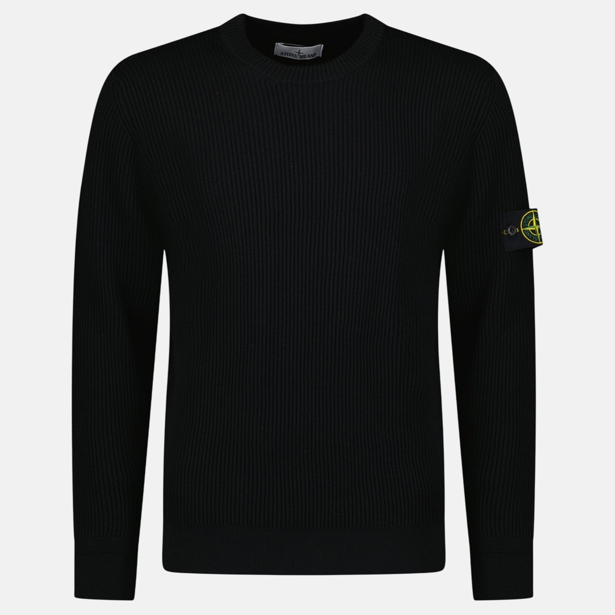 Stone Island Band Motif Full Rib RWS Wool Crewneck Sweater Black | Studio DOS