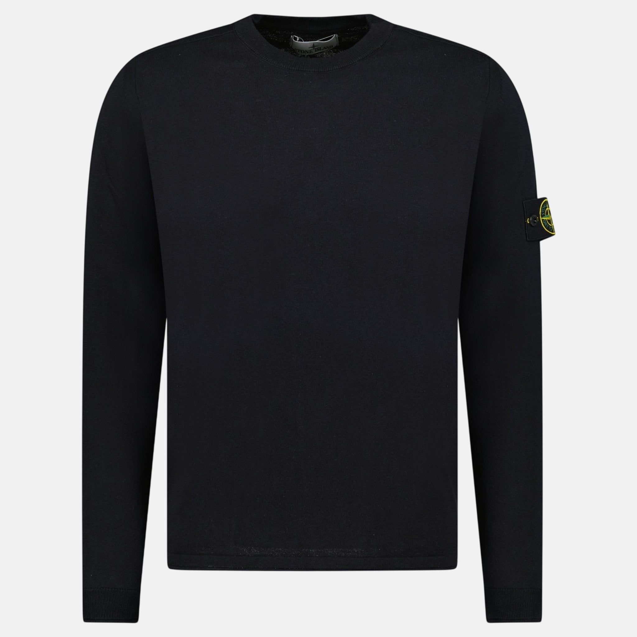 Stone Island Compass Badge Light Raw Hand Organic Cotton Jumper Navy | Studio DOS