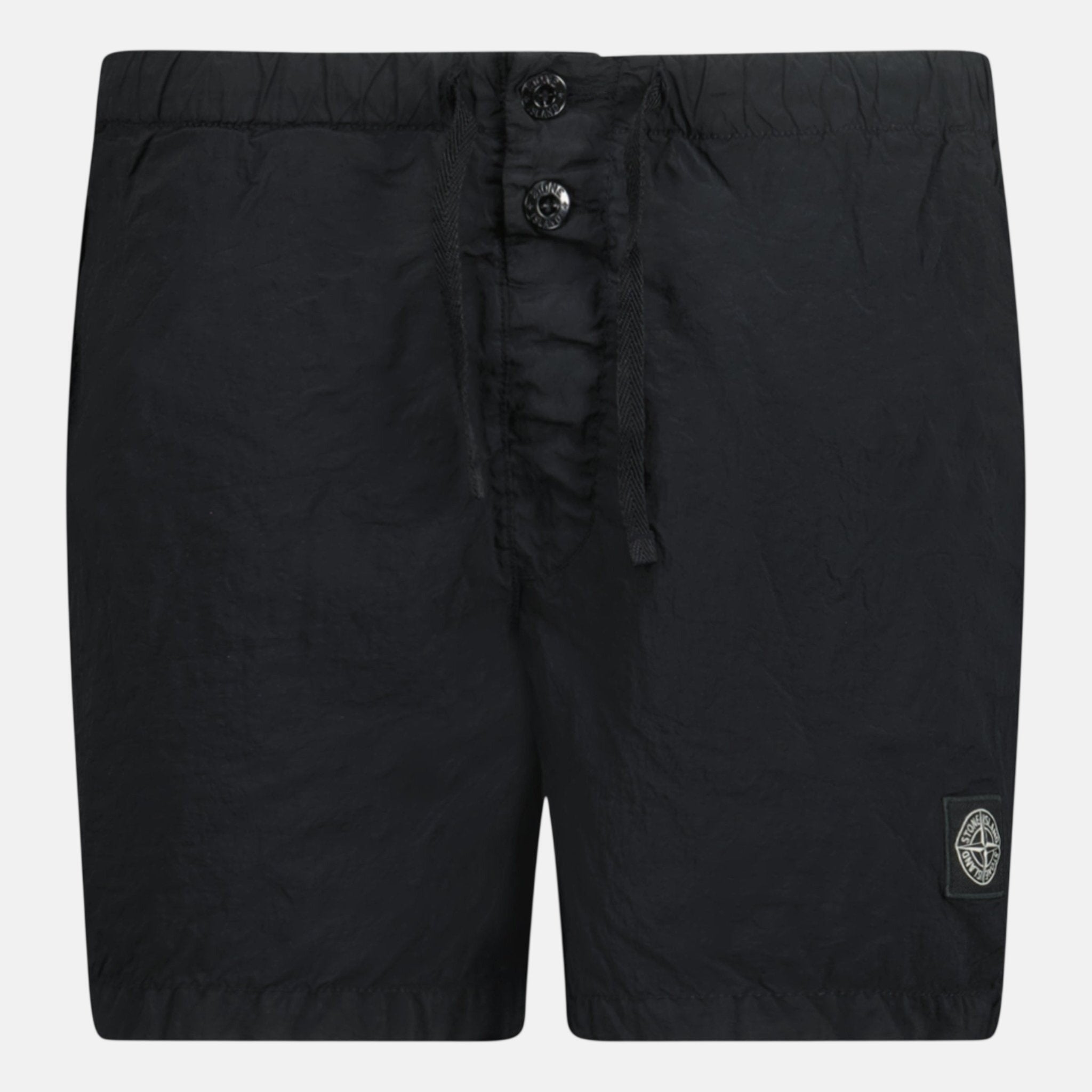 Stone Island Compass Button Chrome Swim Shorts Black | Studio DOS