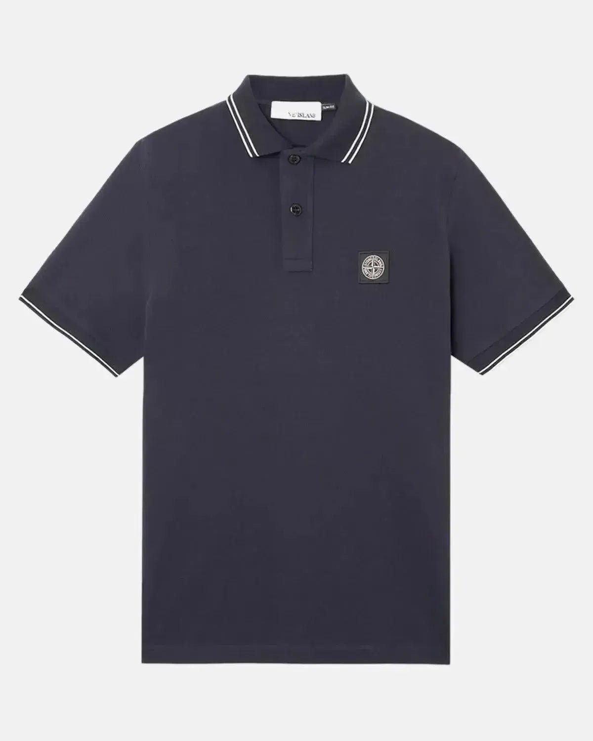 STONE ISLAND MENS 2200007 ORGANIC STRETCH COTTON TIPPED SLIM FIT POLO SHIRT NAVY | Studio DOS