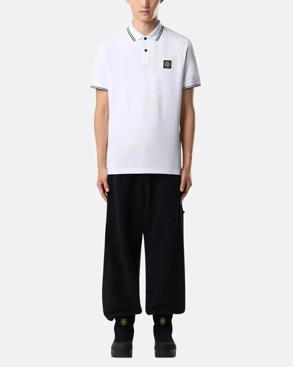 STONE ISLAND MENS 2200007 ORGANIC STRETCH COTTON TIPPED SLIM FIT POLO SHIRT WHITE | Studio DOS