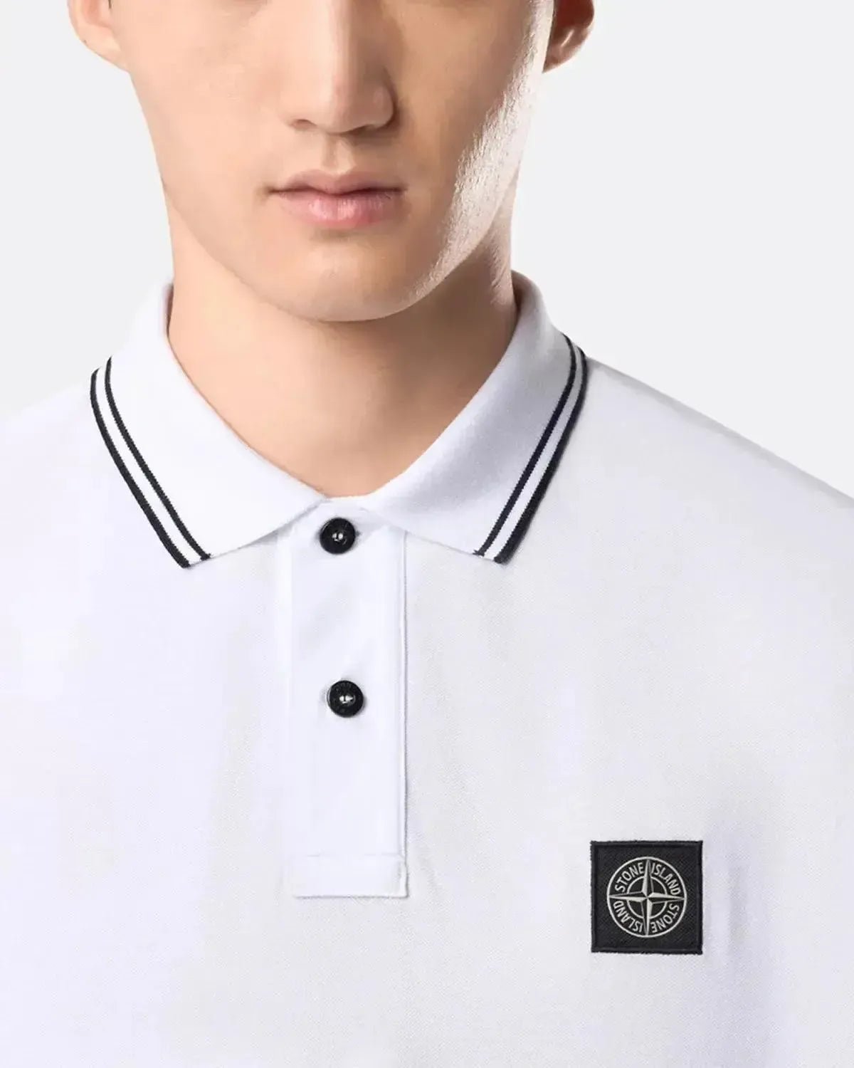 STONE ISLAND MENS 2200007 ORGANIC STRETCH COTTON TIPPED SLIM FIT POLO SHIRT WHITE | Studio DOS